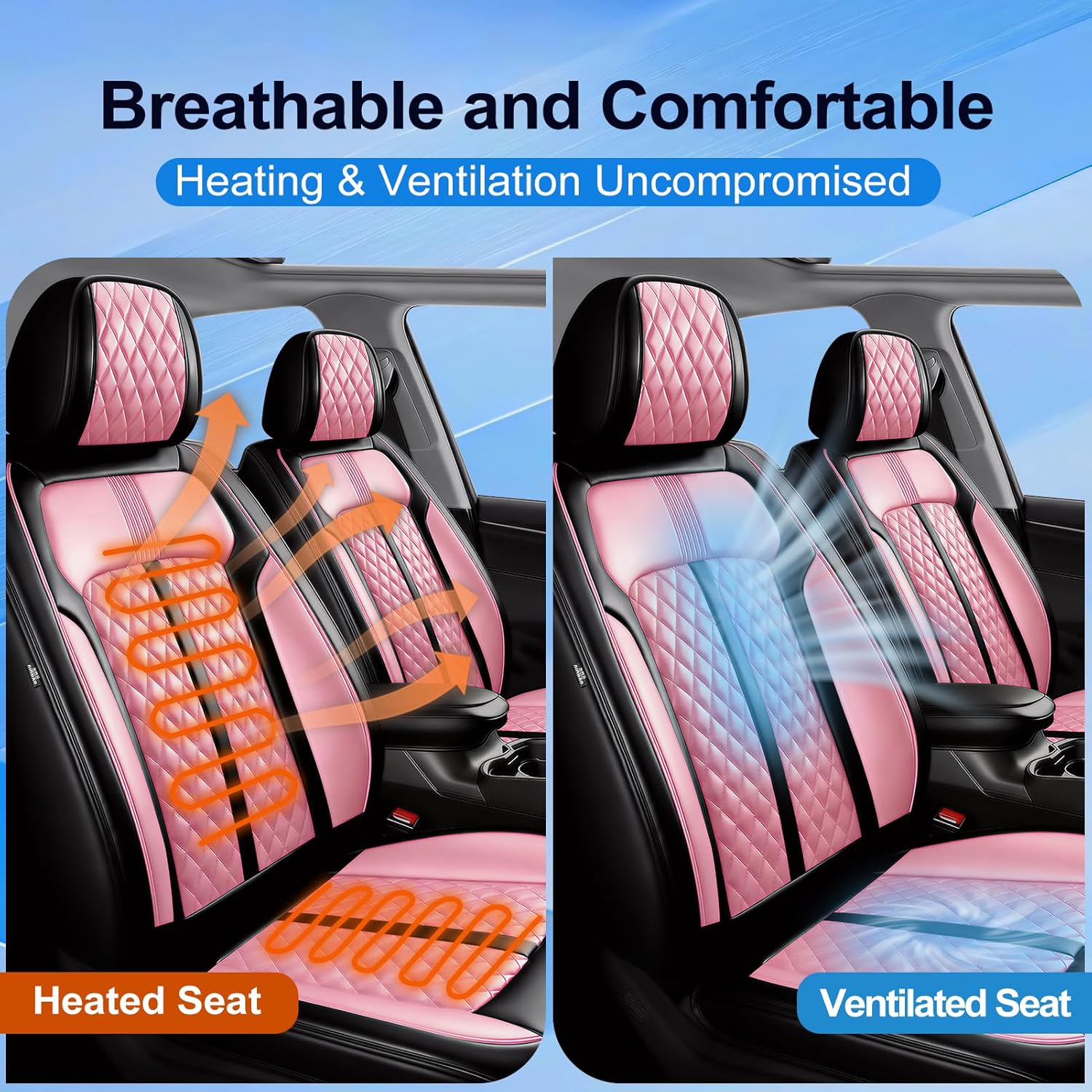 Fit Trailblazer Car Seat Covers for Select Chevrolet/Chevy Trailblazer 2021-2025 2026 - Full Coverage Leather, Breathable Waterproof & All Weather Seat Protector, Full Set, Black+Pink