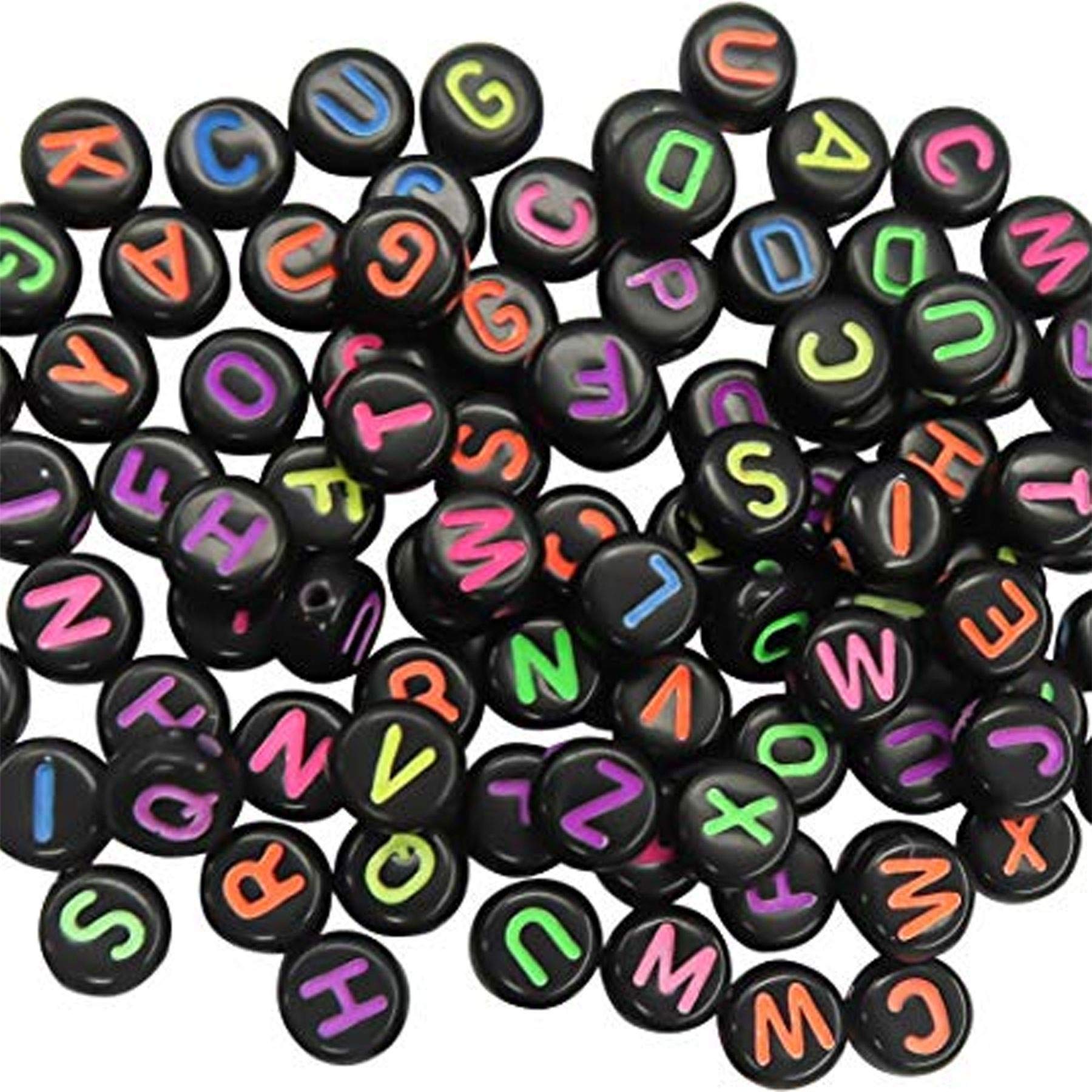 Shatchi Black 400Pcs Colour A To Z Random Alphabet Letter 6.5Mm Acrylic Beads For Jewellery Making, Diy, Arts & Crafts Projects, Necklaces, Bracelets Making