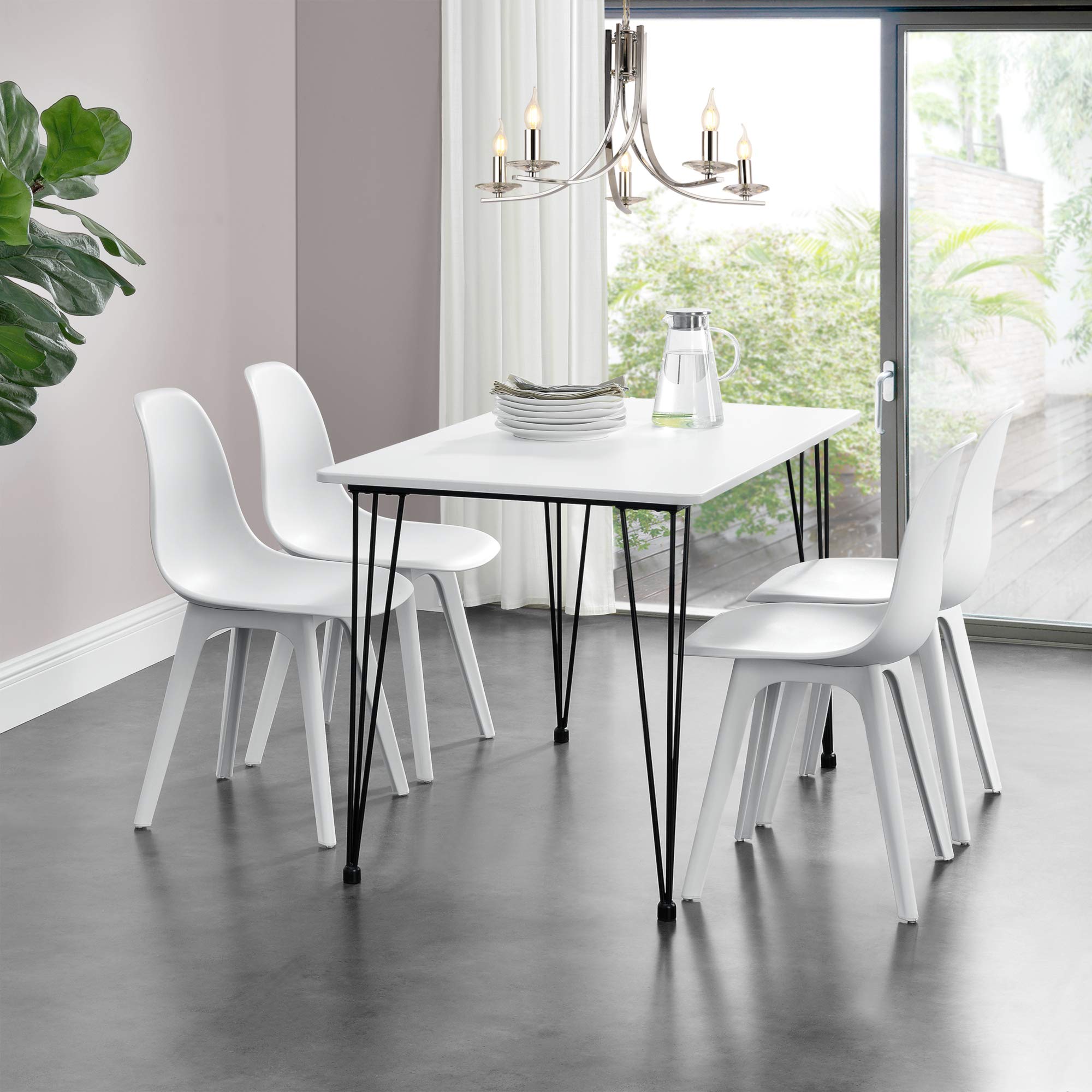[en.casa] Tavolo da Sala Pranzo con Gambe a Spillo e Piano Rettangolare 120x70 cm Tavolo a 4 Posti Gambe a Forcina in Acciaio per Cucina Bar Ristorante - Bianco