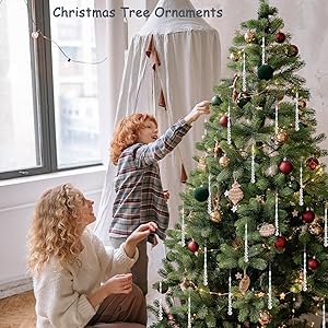 LUMITI 12pcs Crystal Icicle Christmas Tree Ornaments, Glass Beads Hanging Chandelier Pendants for Christmas Party Wedding Winter Decorations (Crystal AB)