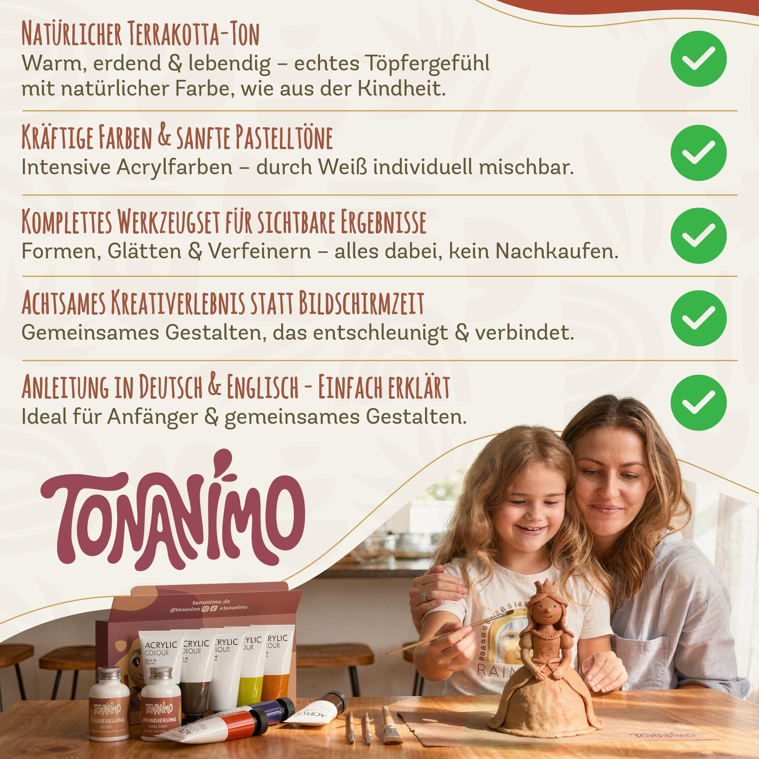 Dein Töpferset für Zuhause – DIY Set mit 2 kg lufttrocknendem Ton & Anleitung | Kreativ Set für Erwachsene & die ganze Familie – kein Brennofen nötig | Geschenkidee für unvergessliche Momente
