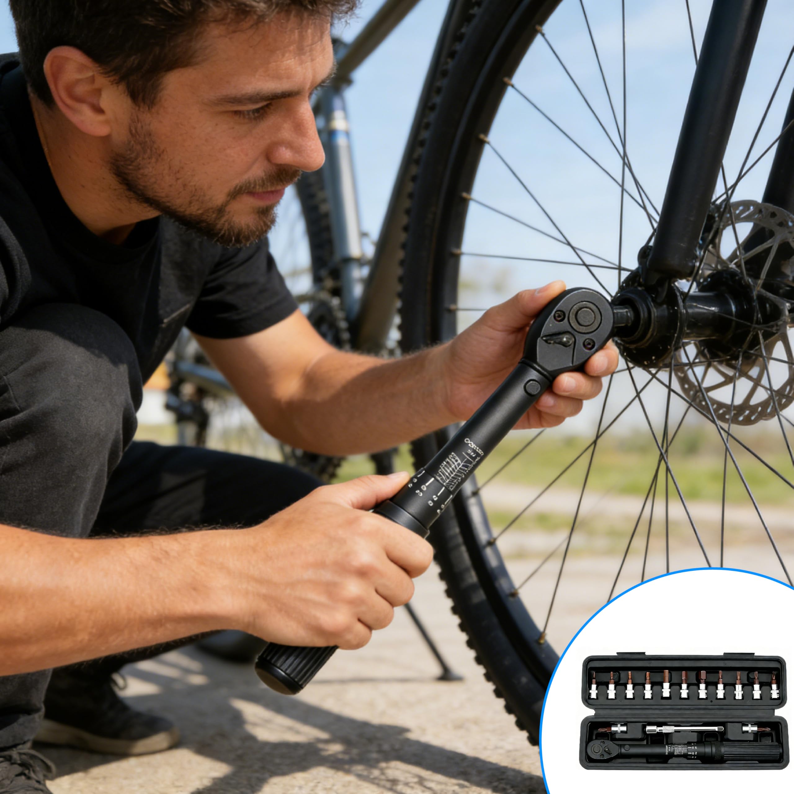 Juego de 15 llaves dinamométricas negras 1/4'' 2-24 Nm, Llave Dinamométrica Bicicleta de doble dirección, precisión ±3%, 72 dientes, para bicicletas y motocicletas，con estuche de almacenamiento