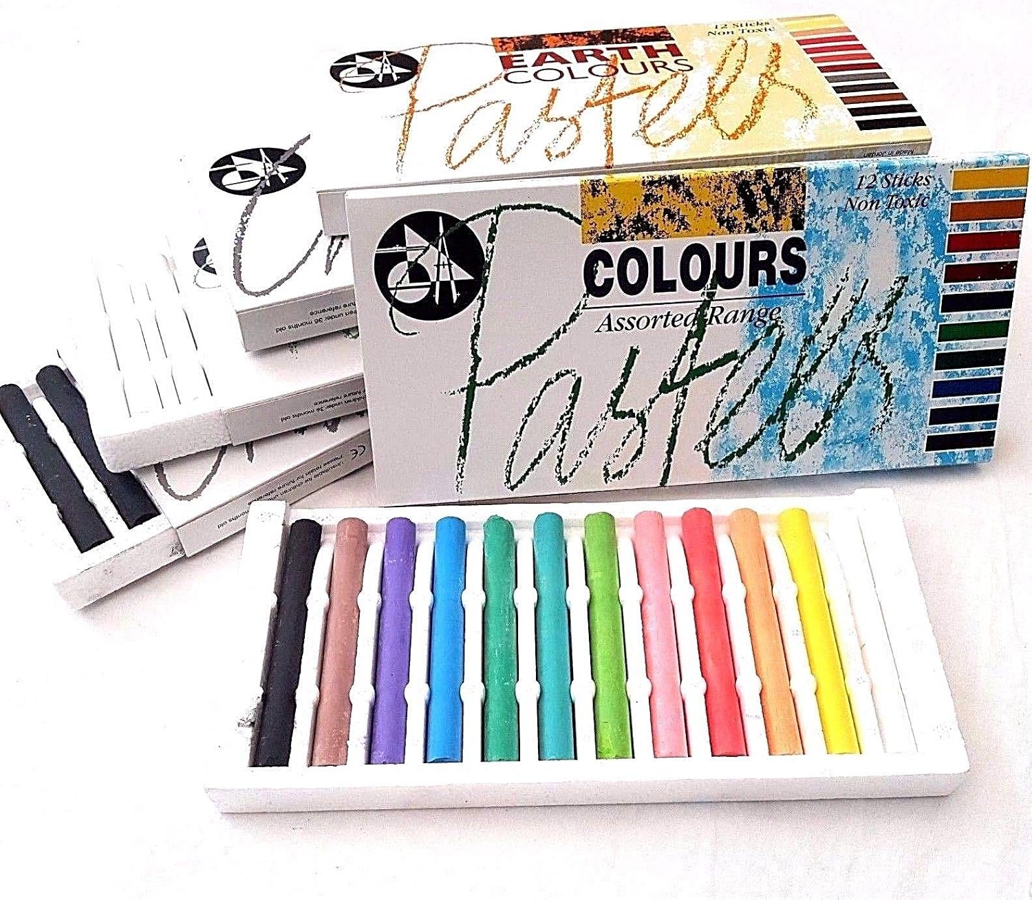 5 Pack Assorted Pastel & Charcoal Art Supplies Sticks Set for Drawing, Compressed Black White Grey Earth Pastel Colours Non Toxic