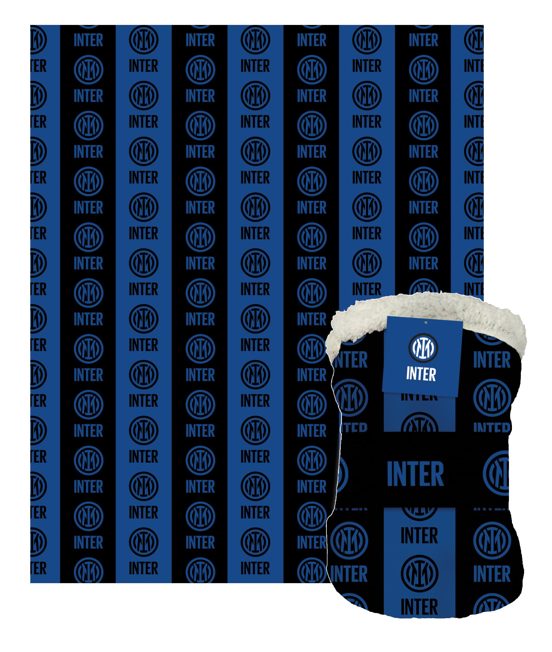 F.C.Inter, Coperta Plaid Sherpa Agnellato, 130x160, Morbida Doppio Strato, Invernale, Letto Divano, Prodotto Ufficiale