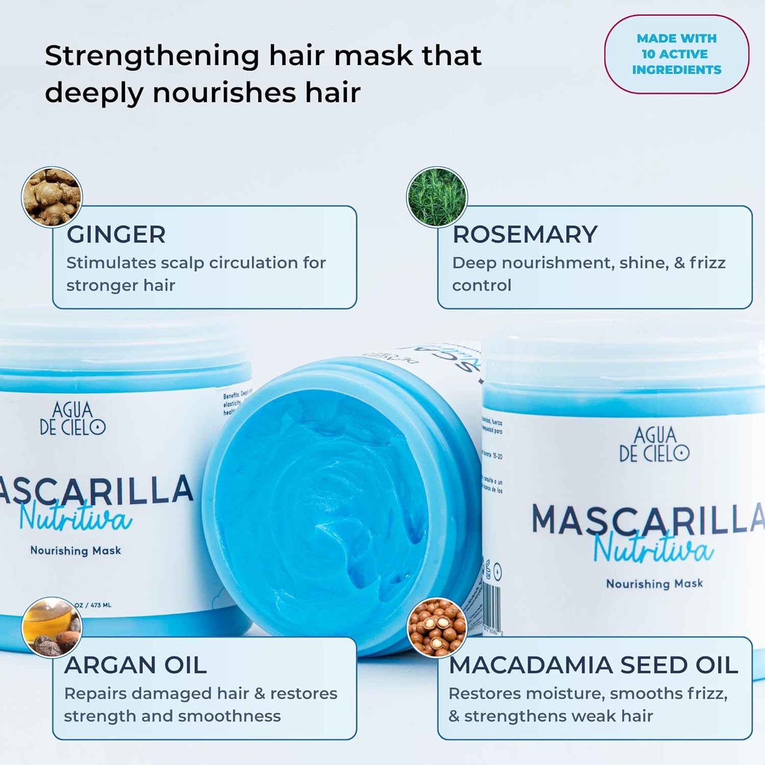 Agua de Cielo Nourishing Mask - Hair Mask for Dry Hair, Split Ends & Strength, Deeply Nourishes with Argan Oil, Collagen, Shea Butter & Ginger - 16 Oz - Image 5