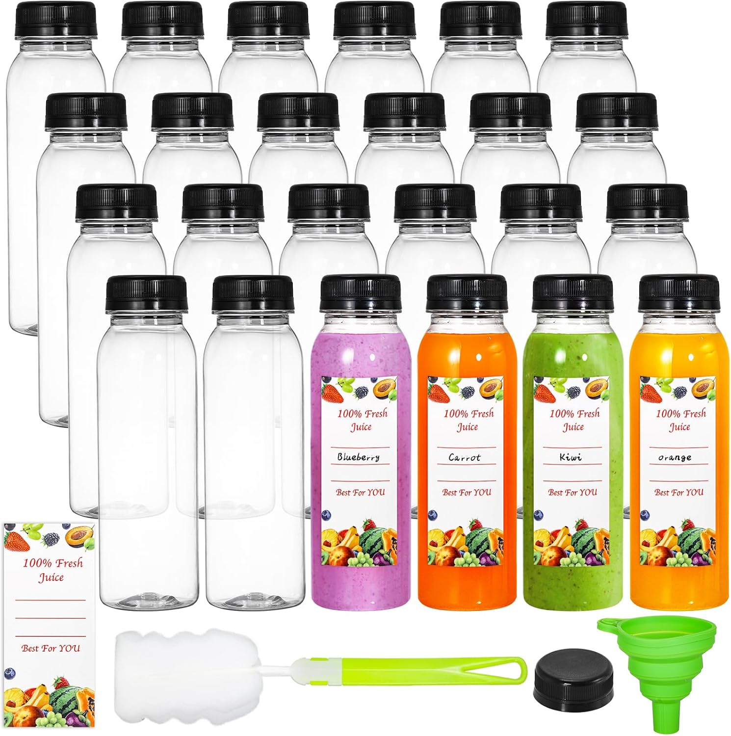 Youeon 24 Pack 8 Oz Empty Plastic Juice Bottles with Caps, Reusable