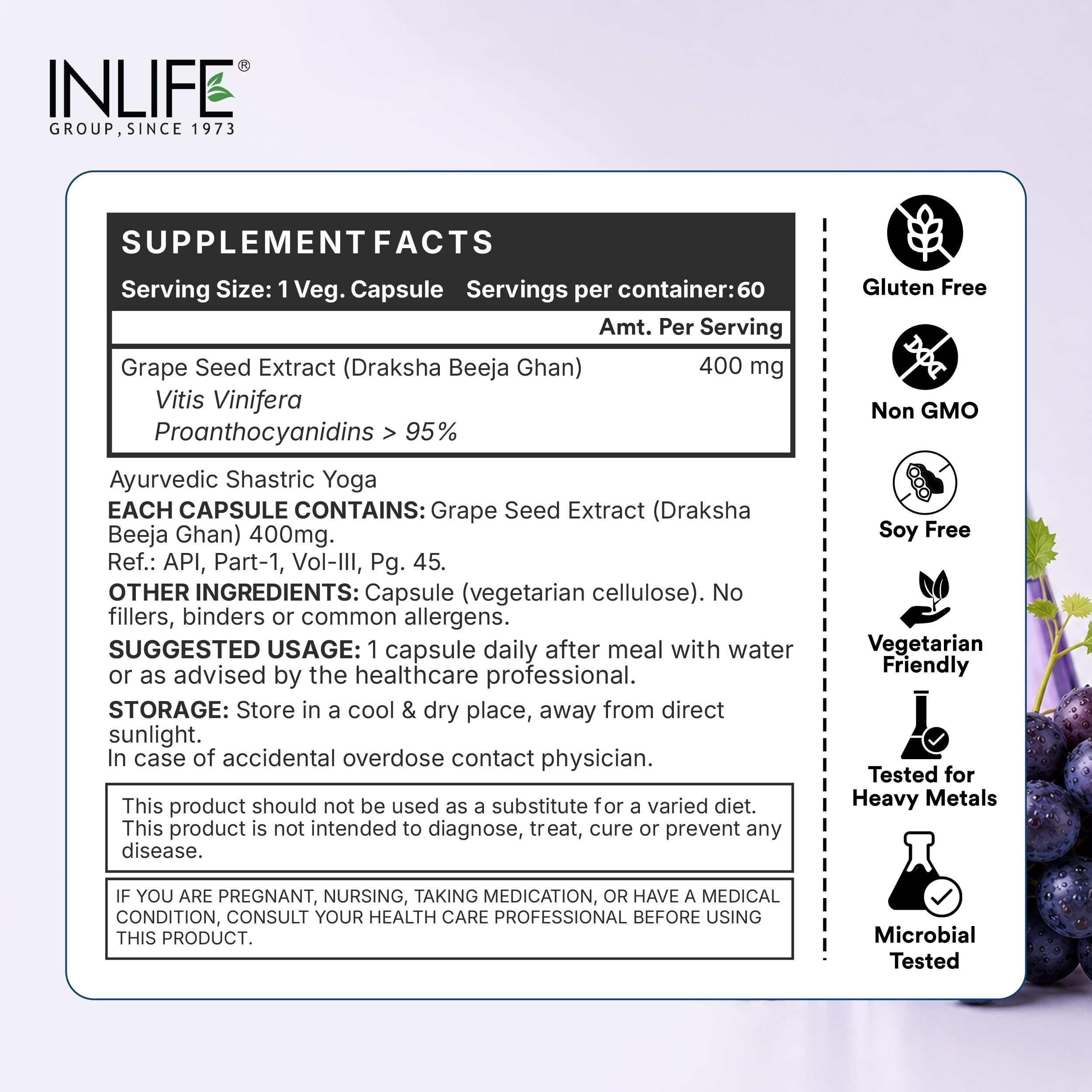 INLIFE Grape Seed Extract Supplement 400mg, 95% OPC, 60 Veg Caps — Amazon image 6