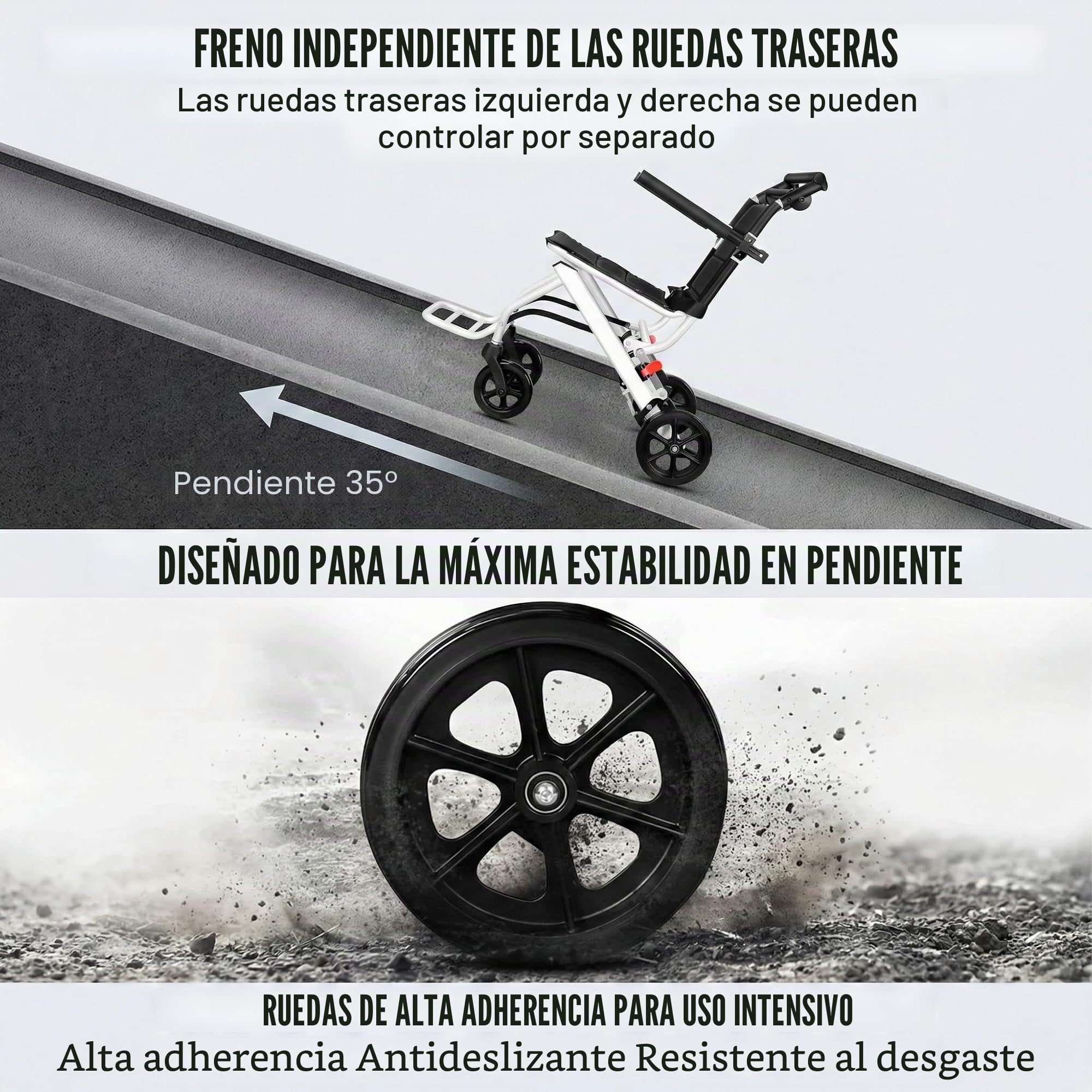 Silla de ruedas plegable ultraligera con freno de mano, marco de acero al carbono ligero de 8,2 kg, ruedas giratorias de 280°, correa de seguridad ajustable, silla de ruedas portátil para interiores y