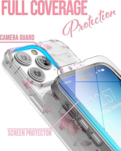 Miniatura 2 de ENCASED Funda magnética diseñada para iPhone 14 PRO con protector de pantalla, compatible con accesorios MagSafe para teléfono (flores rosas)