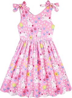 3-10T Girls Dresses Sleeveless Summer Dress Bowknot Strap V Neck Sundress - Buy now