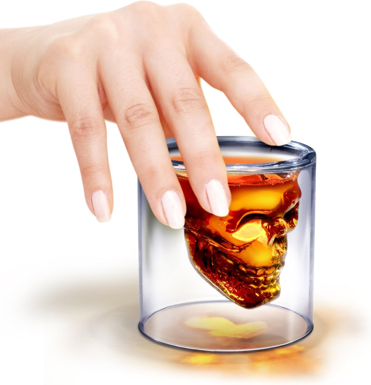 Genuine Fred DOOMED Crystal Skull Shotglass - 2.5 oz Hand Blown Borosilicate Glass for Whiskey and Tequila - Unique Double Walled Design Novelty Barware for Parties and Home Bars
