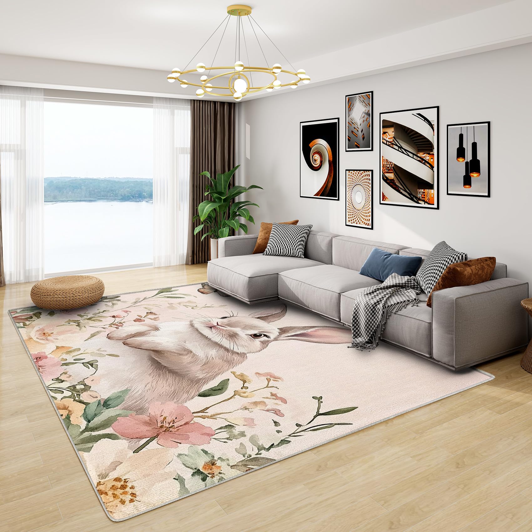 Phtbz Bunny Rugs for Bedroom - Bunny Rug, 3x4 ft Washable Non-Slip Stain Resistant Cute Rabbit Area Rug, Kids Cartoon Kawaii Carpet for Entryway,