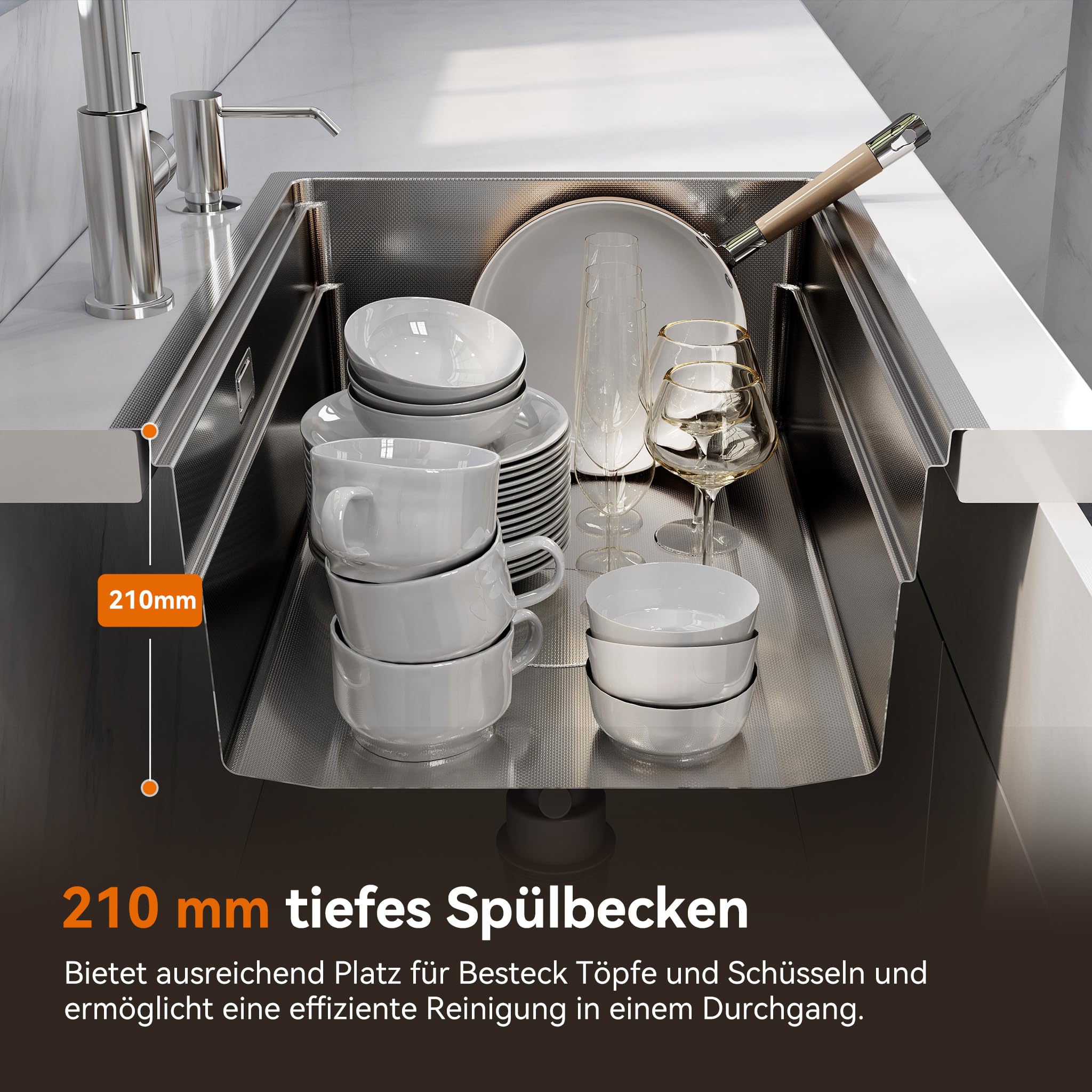 HOROW Spülbecken Edelstahl Multifunktionale 70 × 45 cm mit Siphon Set | Küchenspüle inkl. Schneidebrett und Ersatz-Innenspüle, Großes Fassungsvermögen, ideal für die Familienküche, Schmutzabweisend