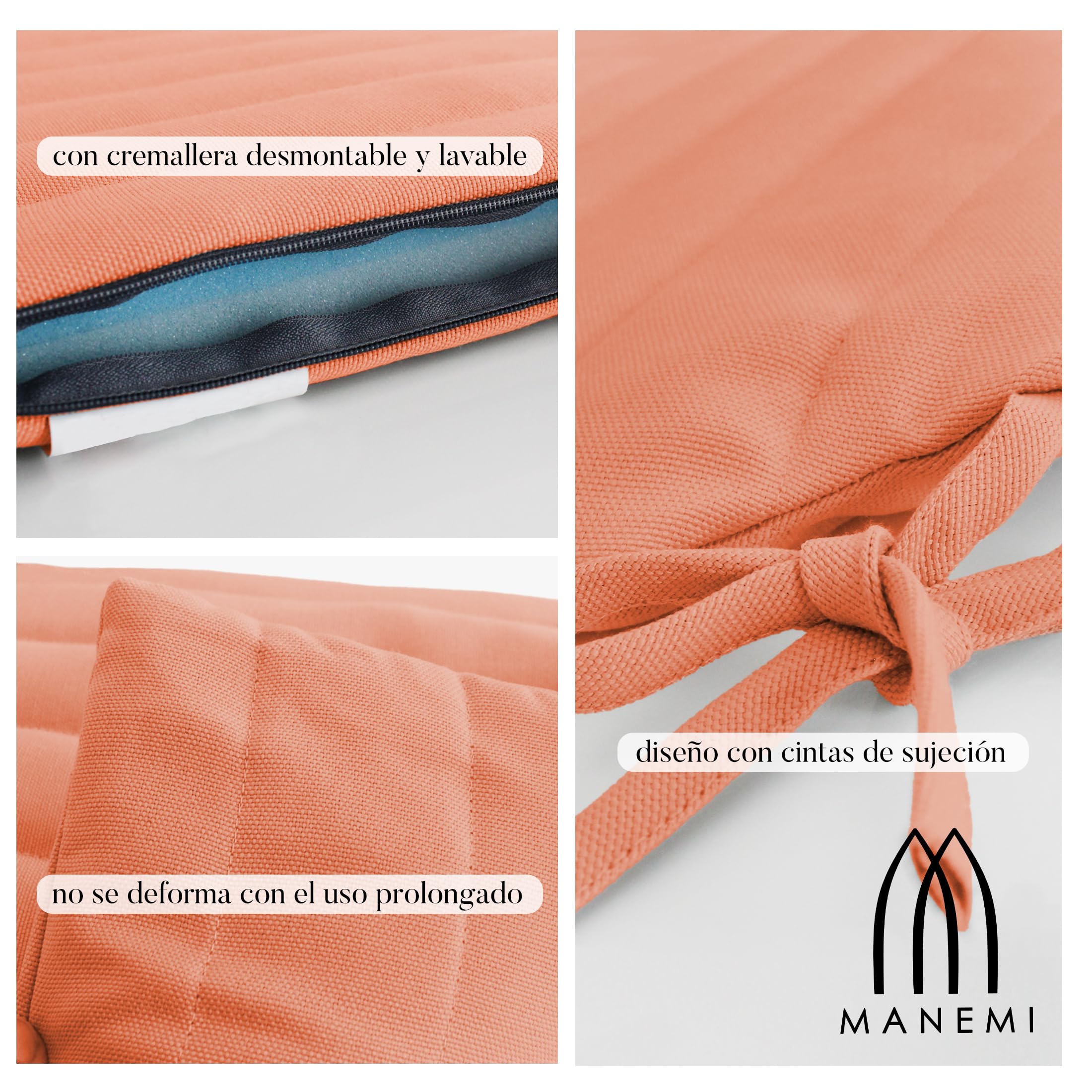 Pack 6 Cojín para silla 42x40x4 cm｜Repelente al agua y fácil de limpiar｜Con cintas de sujeción｜Funda con cremallera desmontable｜Uso interior y exterior｜Ideal para comedor, terraza, jardín u oficina