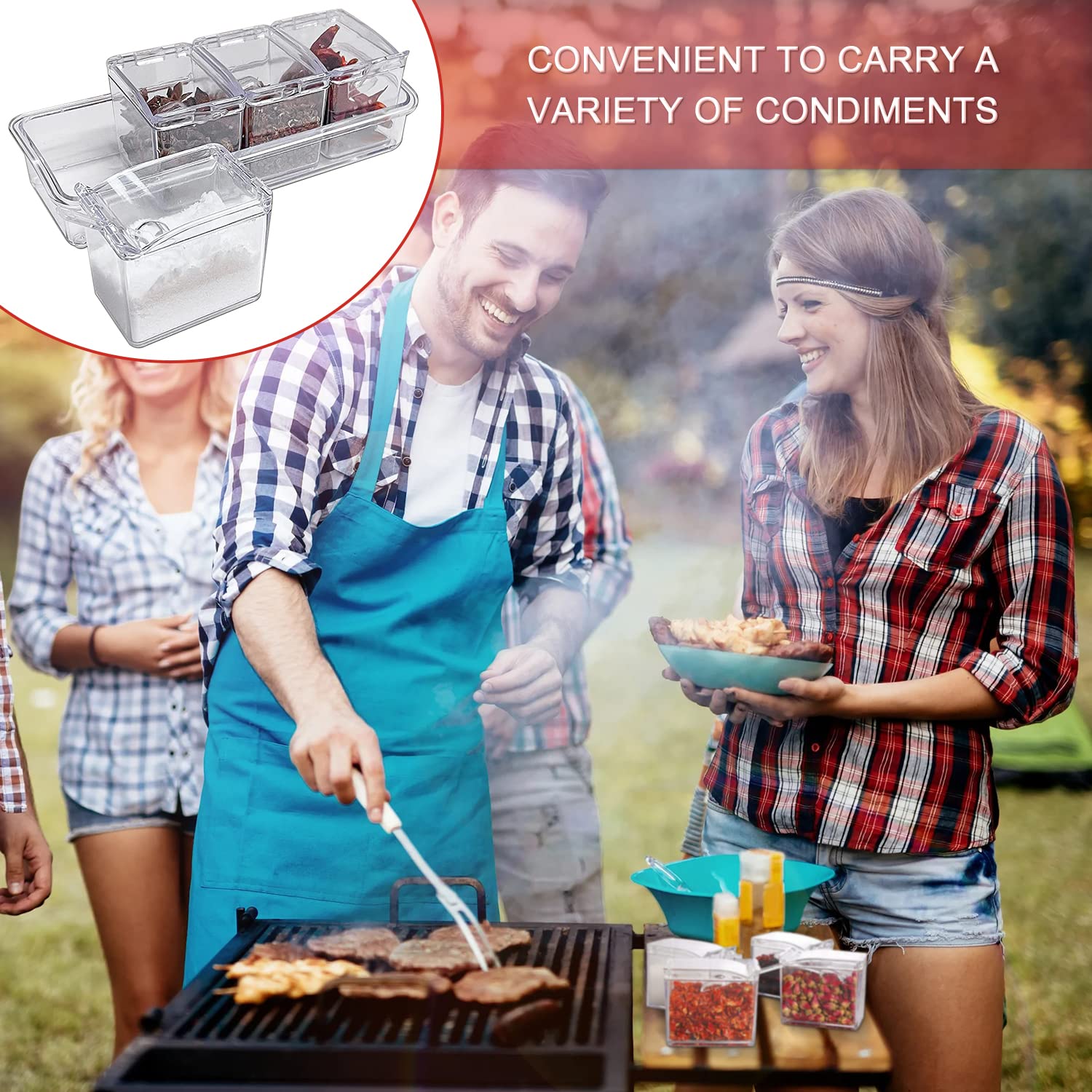 Assaisonnement Box Pot à Epices en Plastique Boite a Epices Cuisine avec Cuillere 4 en 1 pour Camping Rangement de Condiments Sucre Sel Poivre Épices