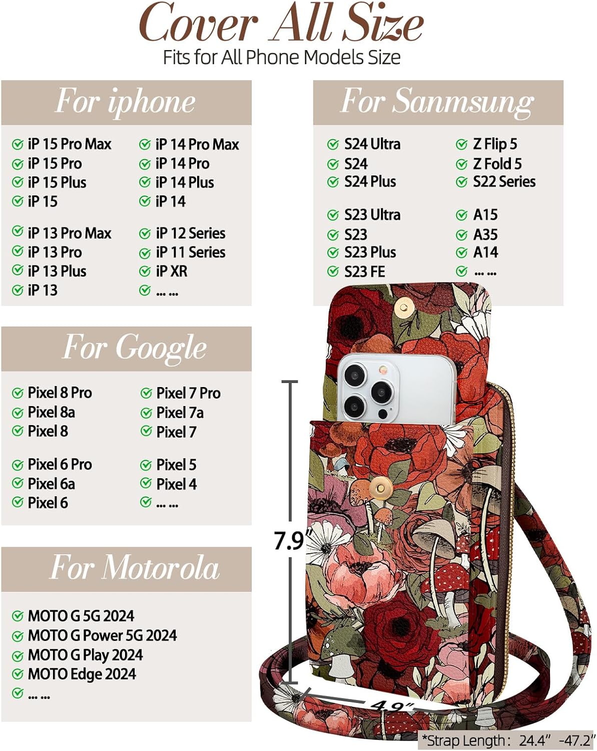 Cute Small Crossbody Purse Cell Phone Bags for Women - Leather Cellphone Wallet Purse with Shoulder Strap - Image 3