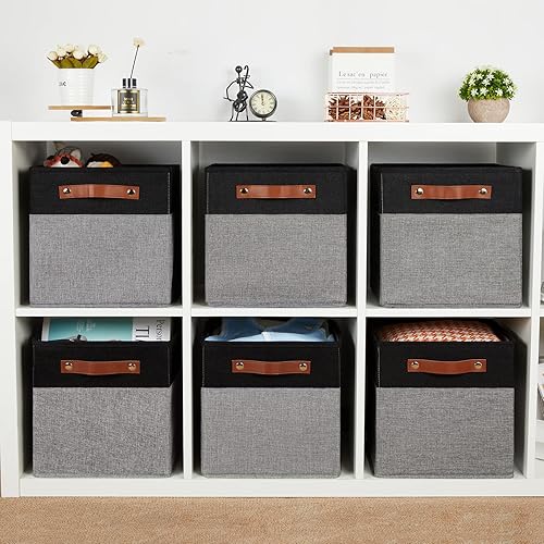 Miniatura 7 de DULLEMELO Cubitos de almacenamiento plegables y resistentes de 11 x 11 pulgadas, con asas para organización, canastas de almacenamiento de tela para