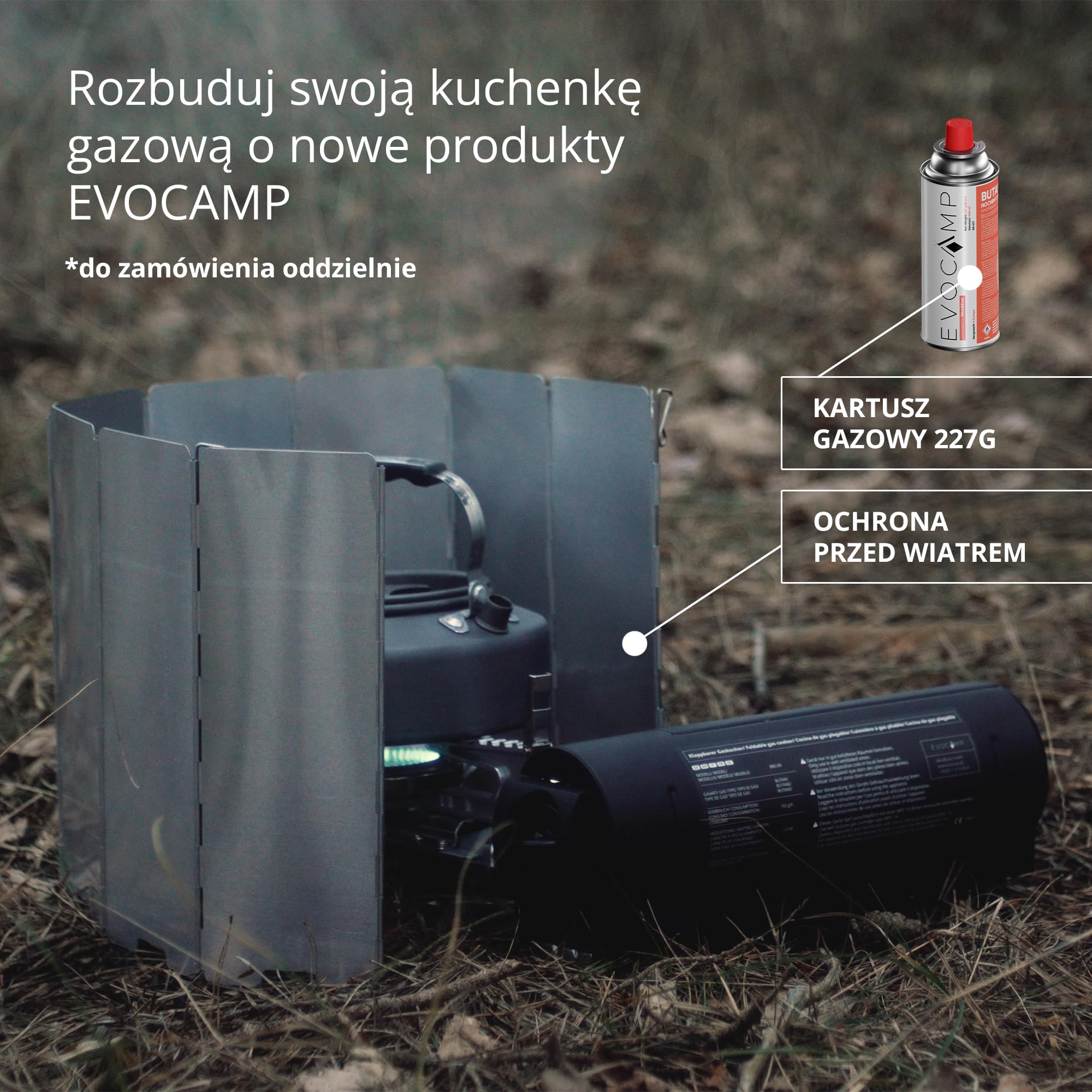 EVOCAMP Kuchenka gazowa na kartusze 227g, składana kuchenka gazowa z torbą do przenoszenia, kuchenka turystyczna, kuchenka gazowa przenośna z zapłonem piezoelektrycznym do użytku wewnątrz/na zewnątrz