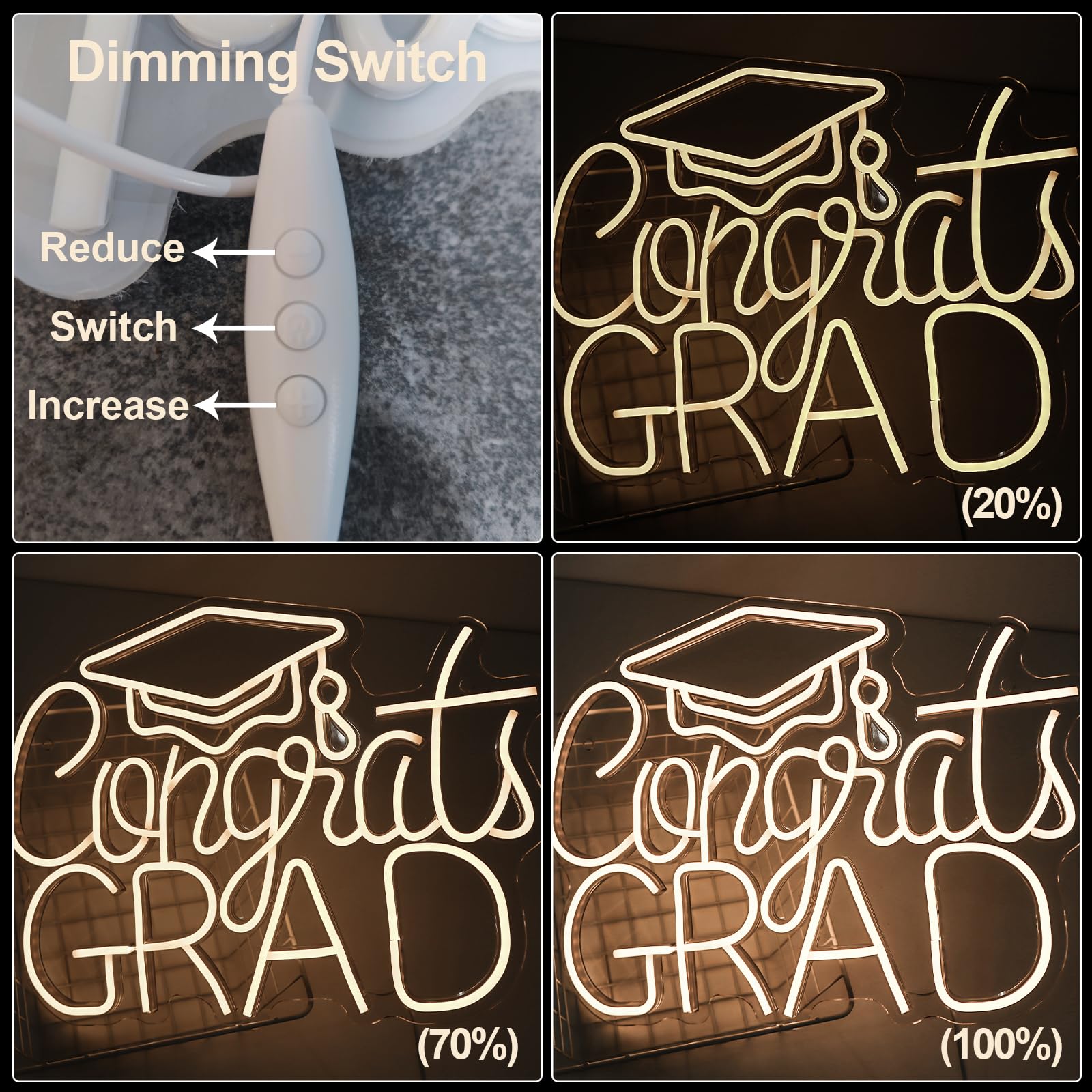 Enseigne Lumineuse LED Congratulations Grad - Décoration De Graduation 2025 - 16,5x12,6 Pouces - Blanche