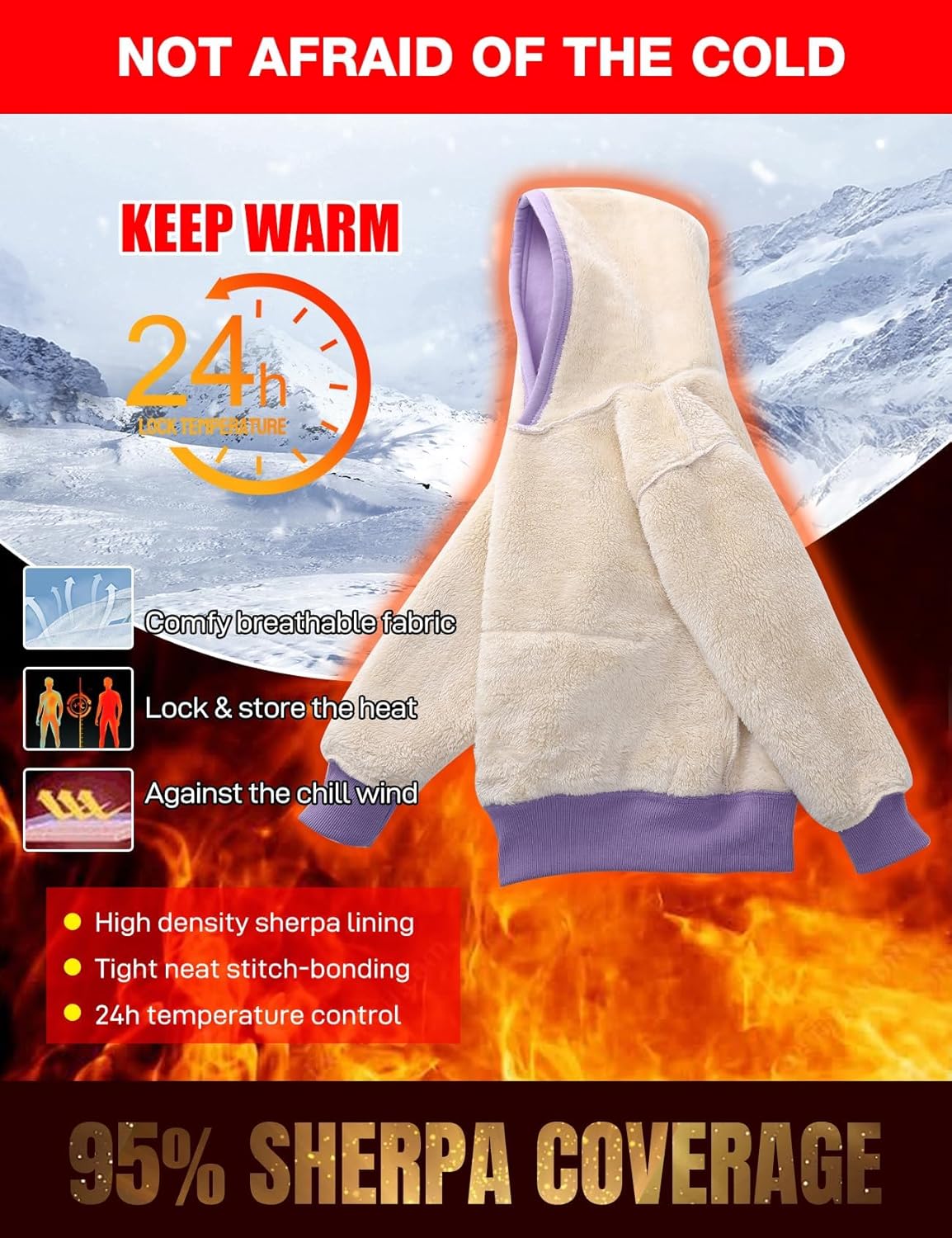 Flygo Unisex Boys Girls Fleece Lined Sherpa Hoodie Kids Warm Winter Hoodies Pullover Hooded Sweatshirt Sweater 4-13Y - Image 3