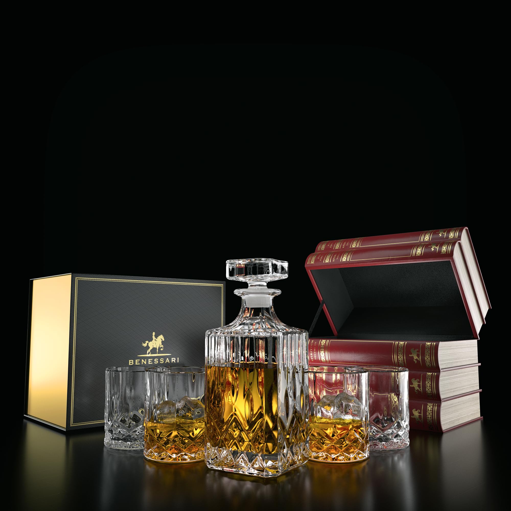 Zestaw upominkowy karafki do whisky – sztuczna książka Tantalus Bourbon kieliszki koktajlowe zestaw 4 sztuk, kryształowe szklanki do szkockiej whisky, staromodny prezent dla mężczyzn, bar