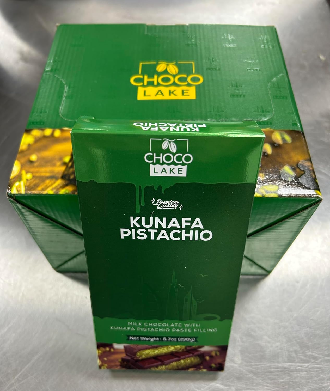 Chocolake Dubai Kunafa Pistachio Milk Chocolate Bar, 6.7 oz (Pack of 10) – Rich Milk Chocolate with Crunchy Kunafa and Pistachio Cream Filling