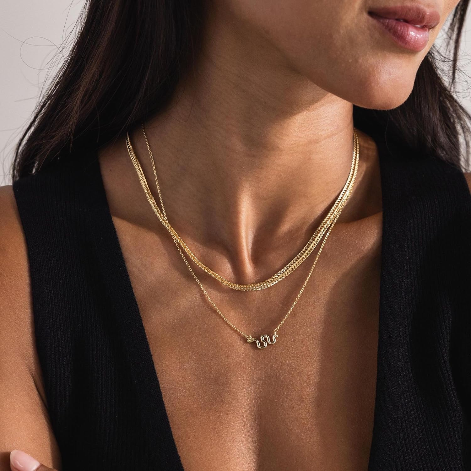 Gold Chain for Women & Men,14K Gold Chain Necklace for Men &Women Woven Chains for Womens Simple Layered Herringbone Choker Chains Necklaces 4MM 18” 20” 22” 24”