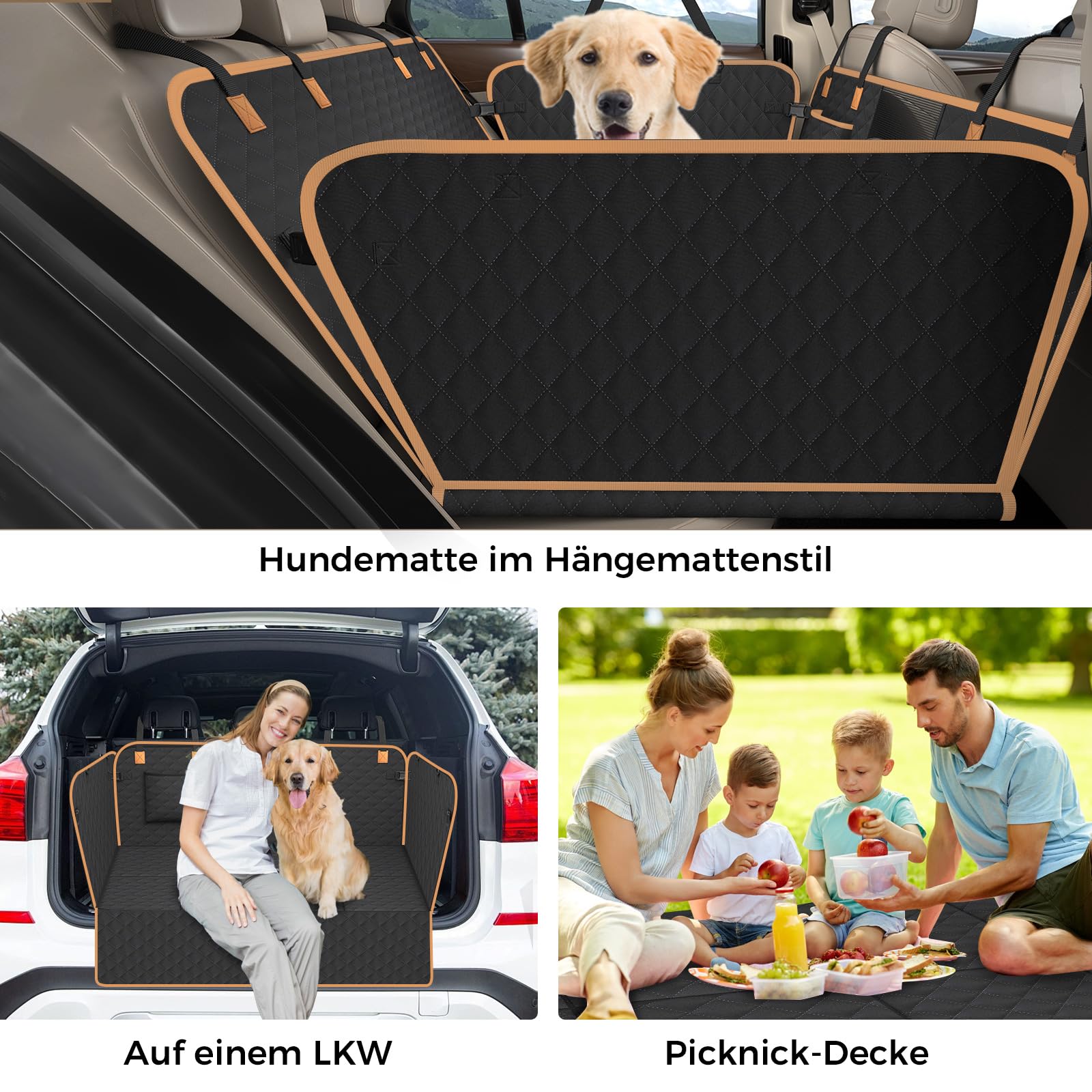 Coprisedile Auto per Cani con Pannello di Fibra Rigido- Più spazio - Impedisce ai Cani di Cadere, Impermeabile, Telo Auto Per Cani, Per Auto Durevole, Telo Auto Per Cani Usato in Tutte le Auto e i SUV