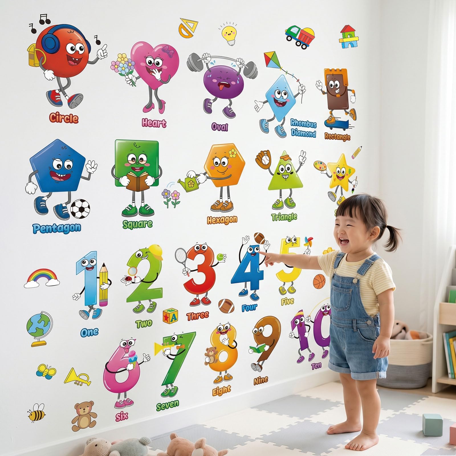 Decowall 123,Shape Colorful Shapes Numbers Wall Stickers Educational Wall Decals Learning Kids Toddler Room Preschool Classroom Daycare Wall Decor (Ds9-8095)