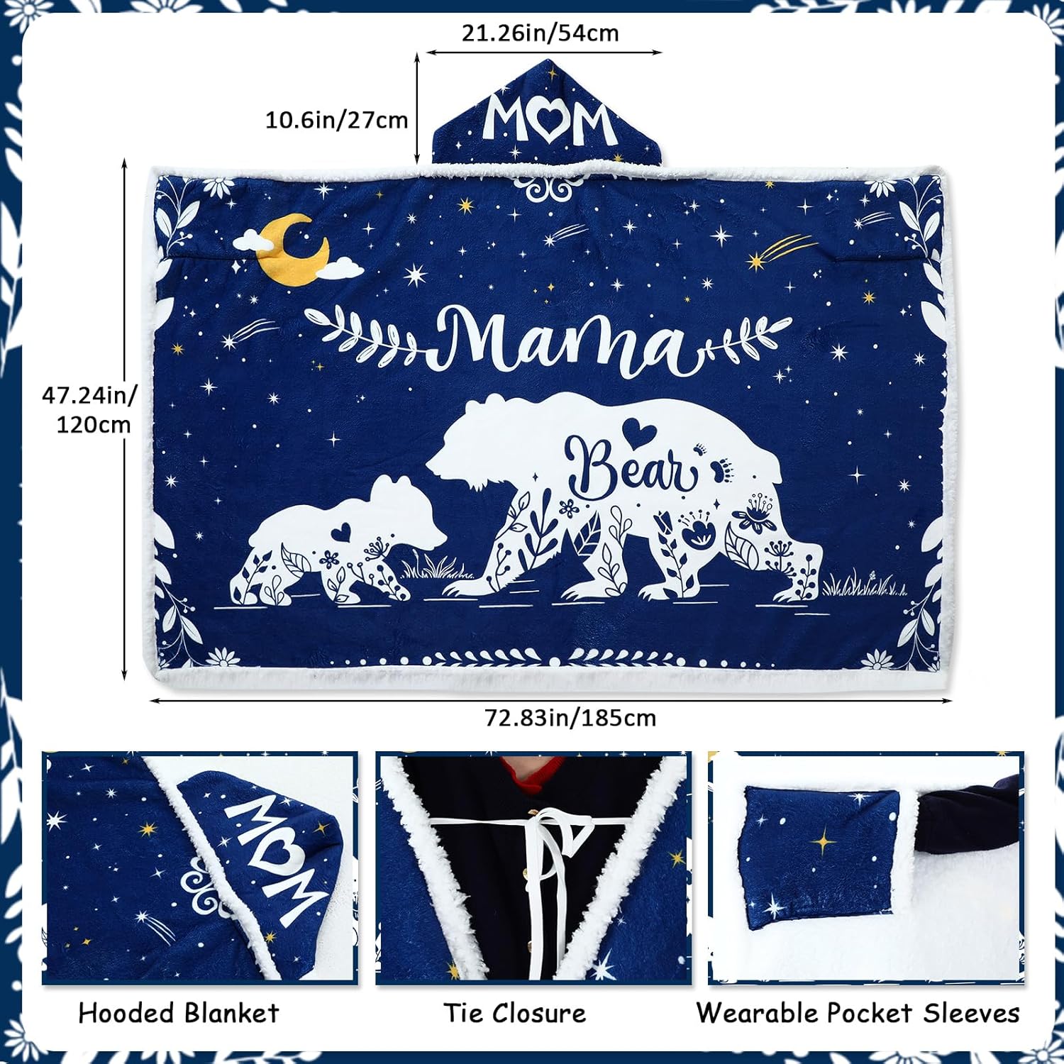 Christmas Wearable Blanket Hoodie Gifts for Mom Oversized Flannel Sherpa Fleece Hooded Blanket Mama Bear Cozy Warm Gifts for Christmas Mothers Day Birthday - Image 2