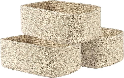 Miniatura 35 de Cesta tejida pequeña, 12 x 8 x 4.5 pulgadas, cesta de almacenamiento para organizar, bonita canasta de cuerda pequeña para estante de armario, cubos