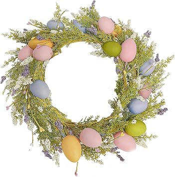 5 FT Easter Garland with Eggs and Mixed Spring Flowers, Long Artificial Rustic Egg Floral Vine String Garland for Easter Day Springtime Seasonal Decoration, Wreath Making Party Supplies