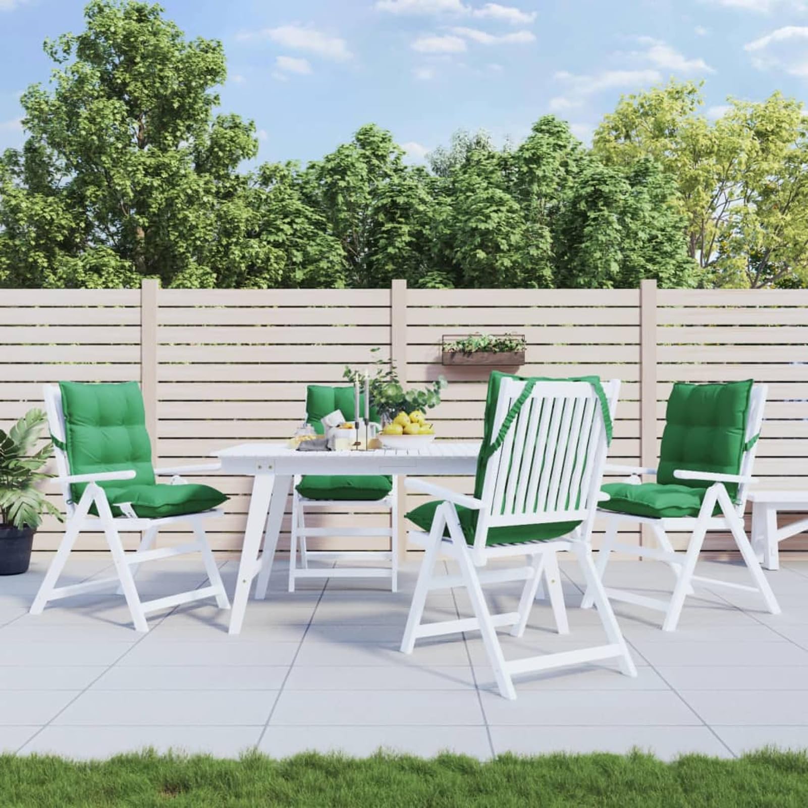 Confezione da 4 cuscini per sedia da giardino con schienale basso, impermeabili, in tessuto di bue verde, per patio e terrazza, accessori per mobili da giardino comodi e durevoli