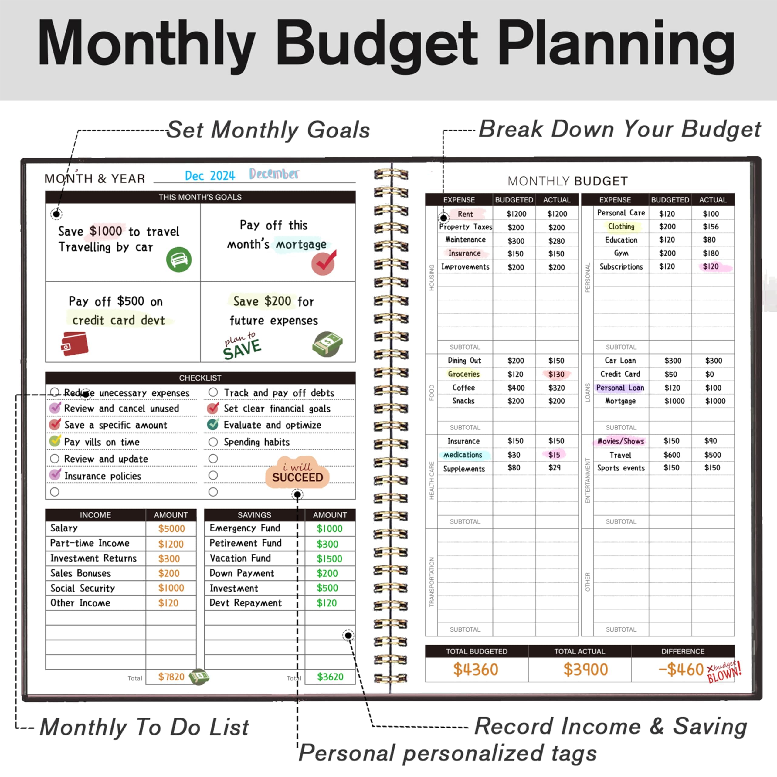Budget Planner, Monthly Budget Book 2025 with Expense & Bill Tracker - Image 3