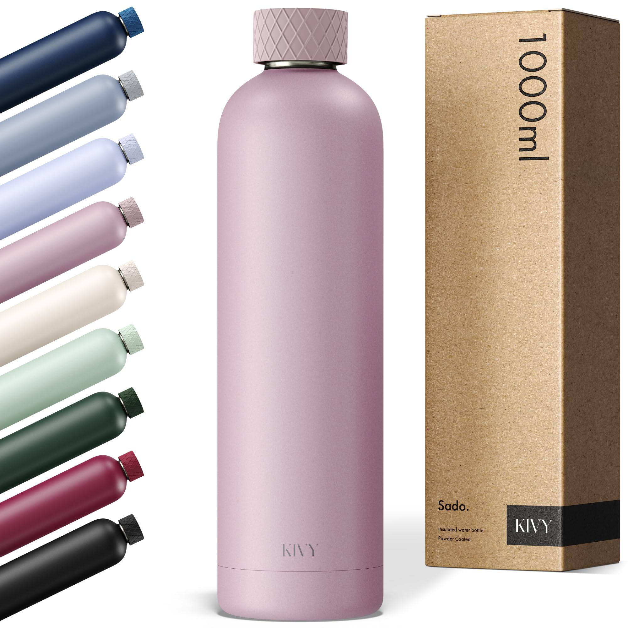 KIVY Isolierte Trinkflasche 1l Edelstahl - Auslaufsichere Thermosflasche 1l - Kohlensäure geeignet - Trinkflasche Schule, Gym, Reisen - Flasche Edelstahl - Sport Wasserflasche - Isolierflasche