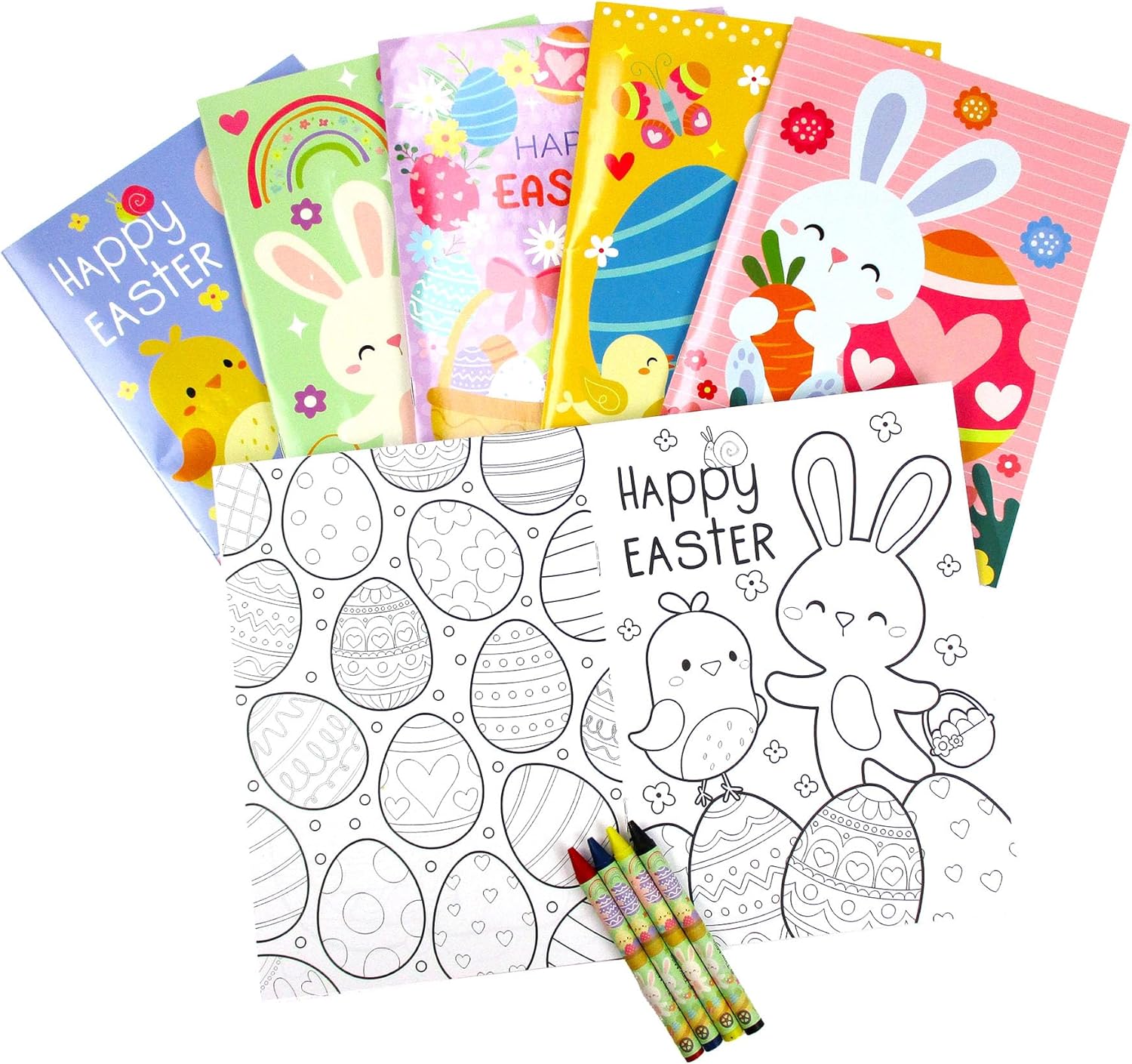 TINYMILLS Easter Coloring Book Bundle with Crayons & Party Favors - 12 Books and 48 Crayons Easter Basket Filler Party Favors