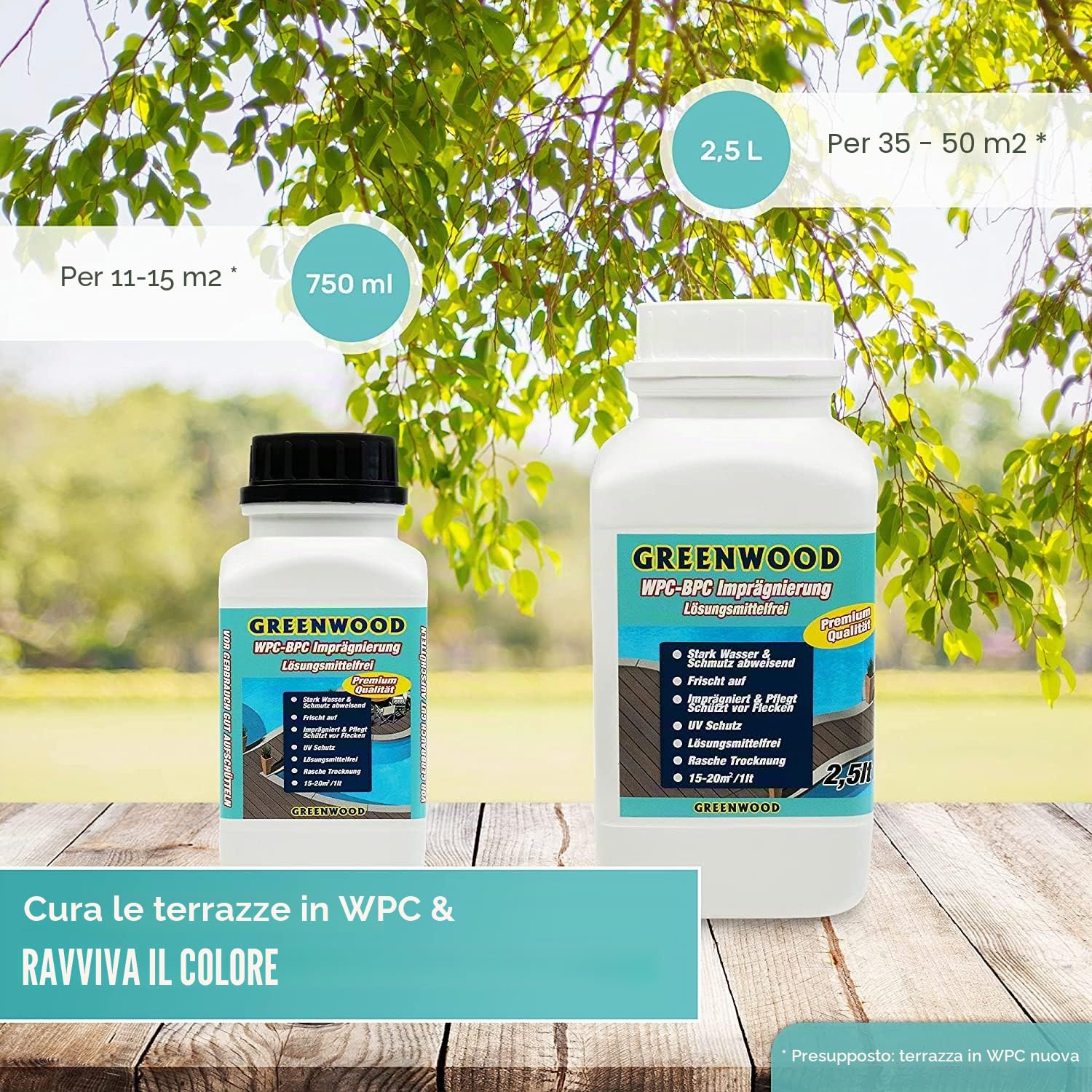 Greenwood WPC & BPC Impregnante Antracite – Grigio – Impregnante con vernice – Detergente per terrazze con protezione UV – ECO senza solventi – 2,5 litri