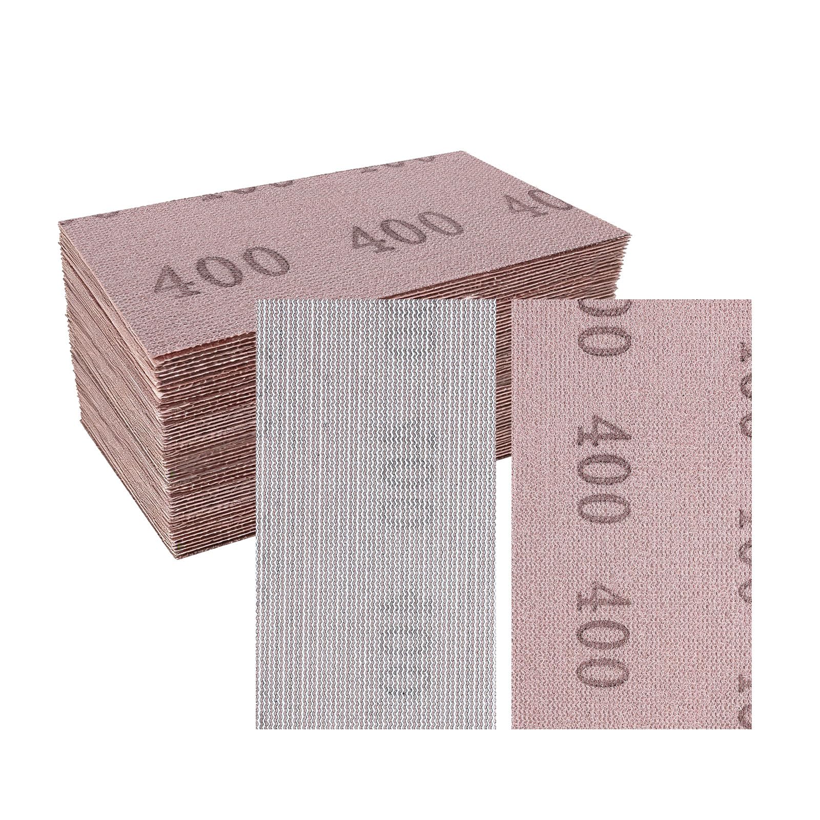 Sruhrak 50PCS Sanding Sheets 70 x 125 mm Hook and Loop Net Sandpaper, 400 Grits, For Wood Metal Plaster & Furniture Sanding, Fits Hand Sanders