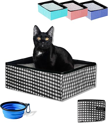 Pet Fit For Life Caja de arena plegable portátil para gatos (16 x 12 x 5 pulgadas), caja de arena de viaje plegable y plegable para gatos, incluye