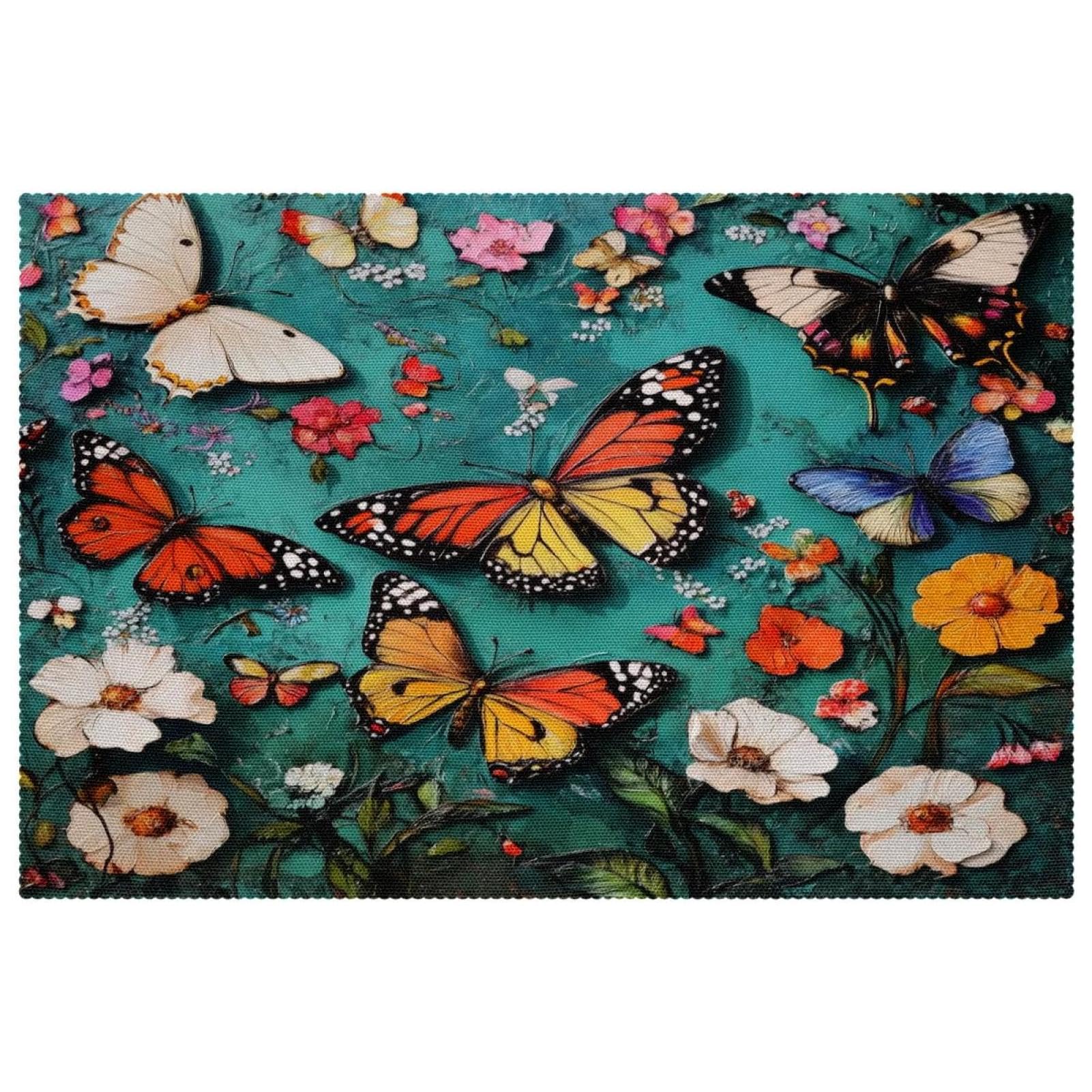 Sets de table antidérapants motif fleur de Galsang orange et blanc