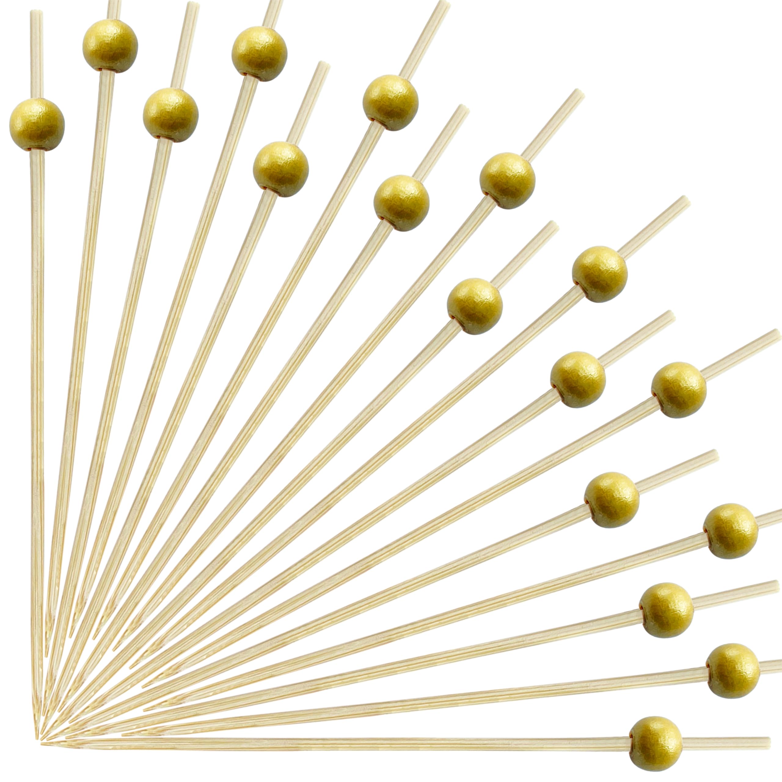 Cocktail Picks 200 PCS Fancy Bamboo Toothpicks for Appetizers Skewers 4.7 Inch Food Picks for Charcuterie Sticks Boards Accessories (Gold)
