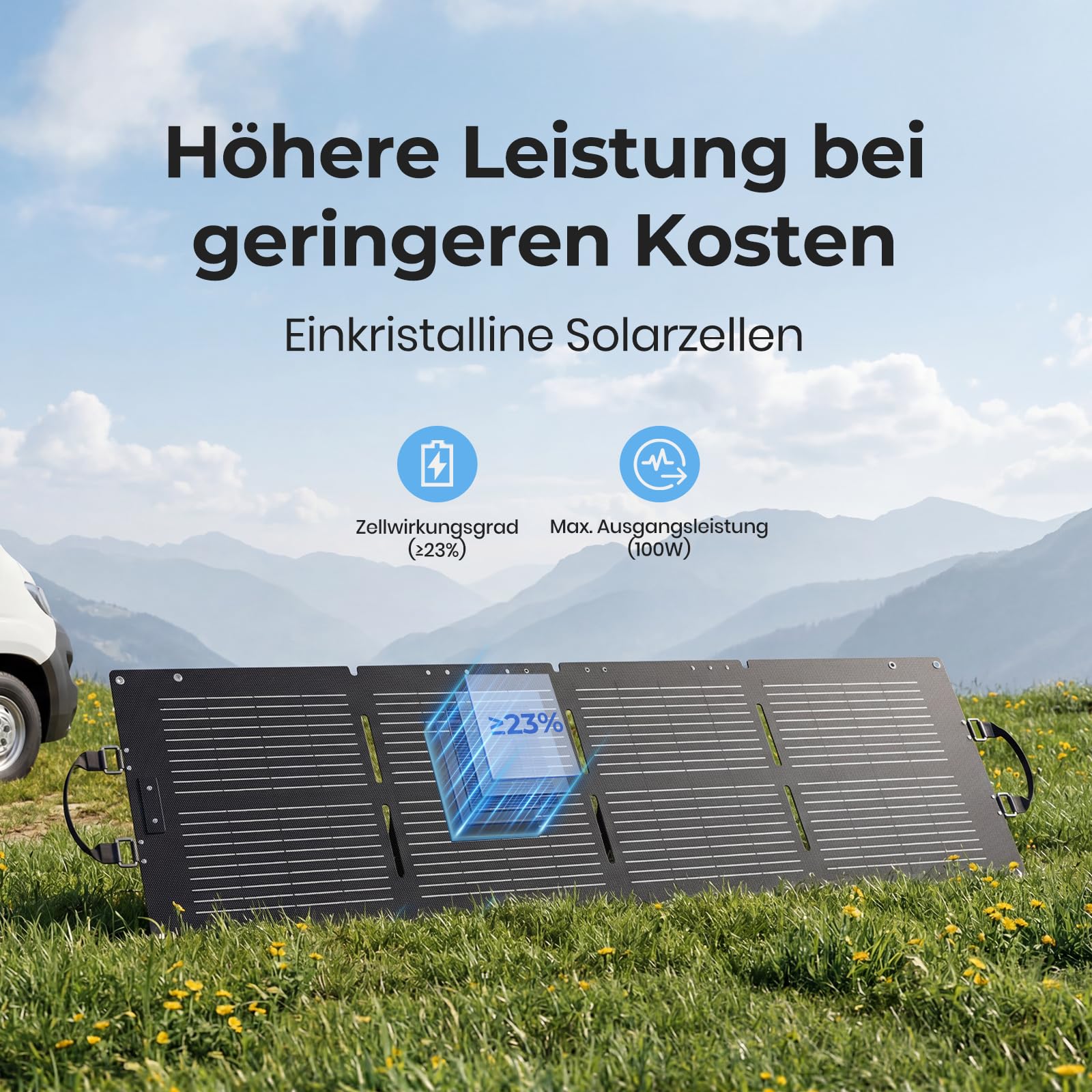 Dyness 100W Faltbares Solarpanel für Powerstation mit Monokristalline Solarzelle, 23% Wirkungsgrad, IP68 Wasserdicht, MC4/ /XT60/DC-Ausgängen, Tragbares Solarmodul für Wohnmobil Camping Solaranlage