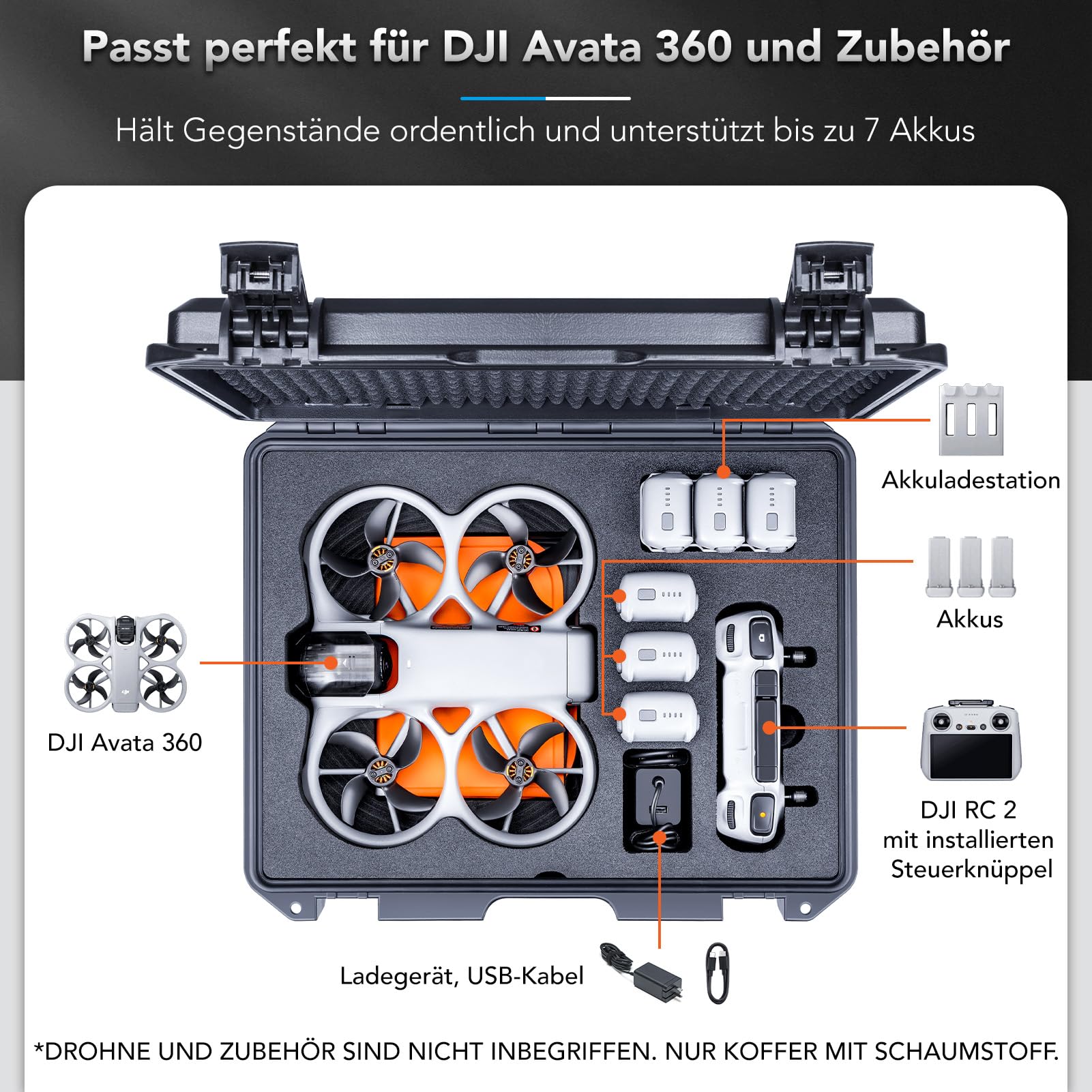 Lykus Titan AT300 Wasserdicht Tasche/Koffer/Case für DJI Avata 360, RC2/RC-N3,Unterstützt 7 Akkus und Zubehör der Fly More Combo[NUR Koffer]