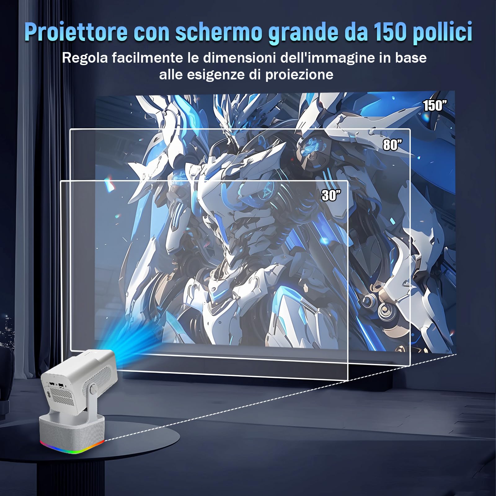 HCS350 PLUS Mini Proiettore 4K,20000 Giochi+Karaoke+Altoparlante 4 in 1 Proiettore Portatile con Telecomando Vocale/Microfono Ricaricabile,1920*1080P Videoproiettore,450 ANSI,Android 11,WiFi 6+BT 5.4
