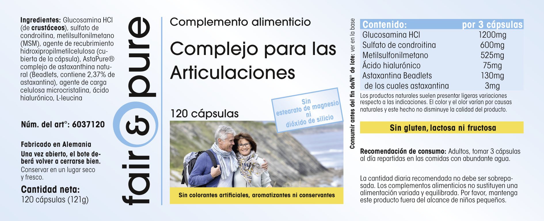 Fair & Pure® - Glucosamina Complex - Glucosamina e condroitina + MSM e Astaxantina - Complesso articolare - 120 Capsule