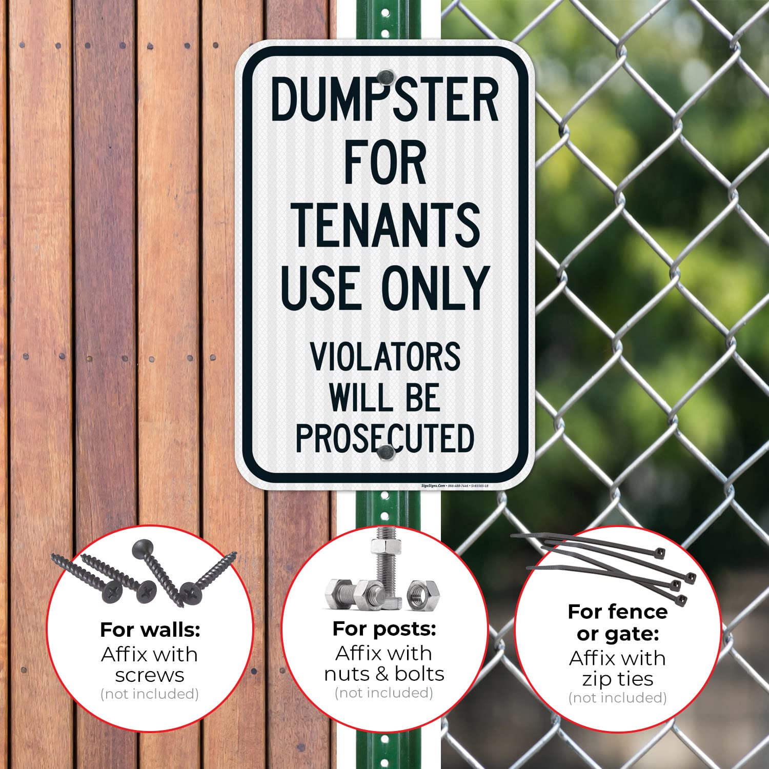 Dumpster for Tenants Use Only Violators Prosecuted Sign, 12x18 Inches, 3M EGP Reflective .063 Aluminum, Fade Resistant, Made in USA
