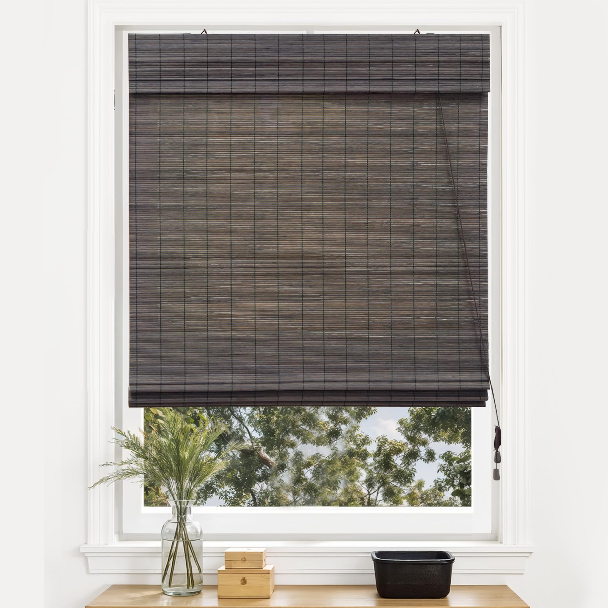 Retro bamboe rolgordijn, ondoorzichtig, 60% verduisteringsrolgordijn, bamboe, vouwgordijn, natuurlijk houten rolgordijn, zonwering en inkijkbescherming, rolgordijn met zijkoord, voor ramen en deuren, aanpasbaar 60 x 140 cm