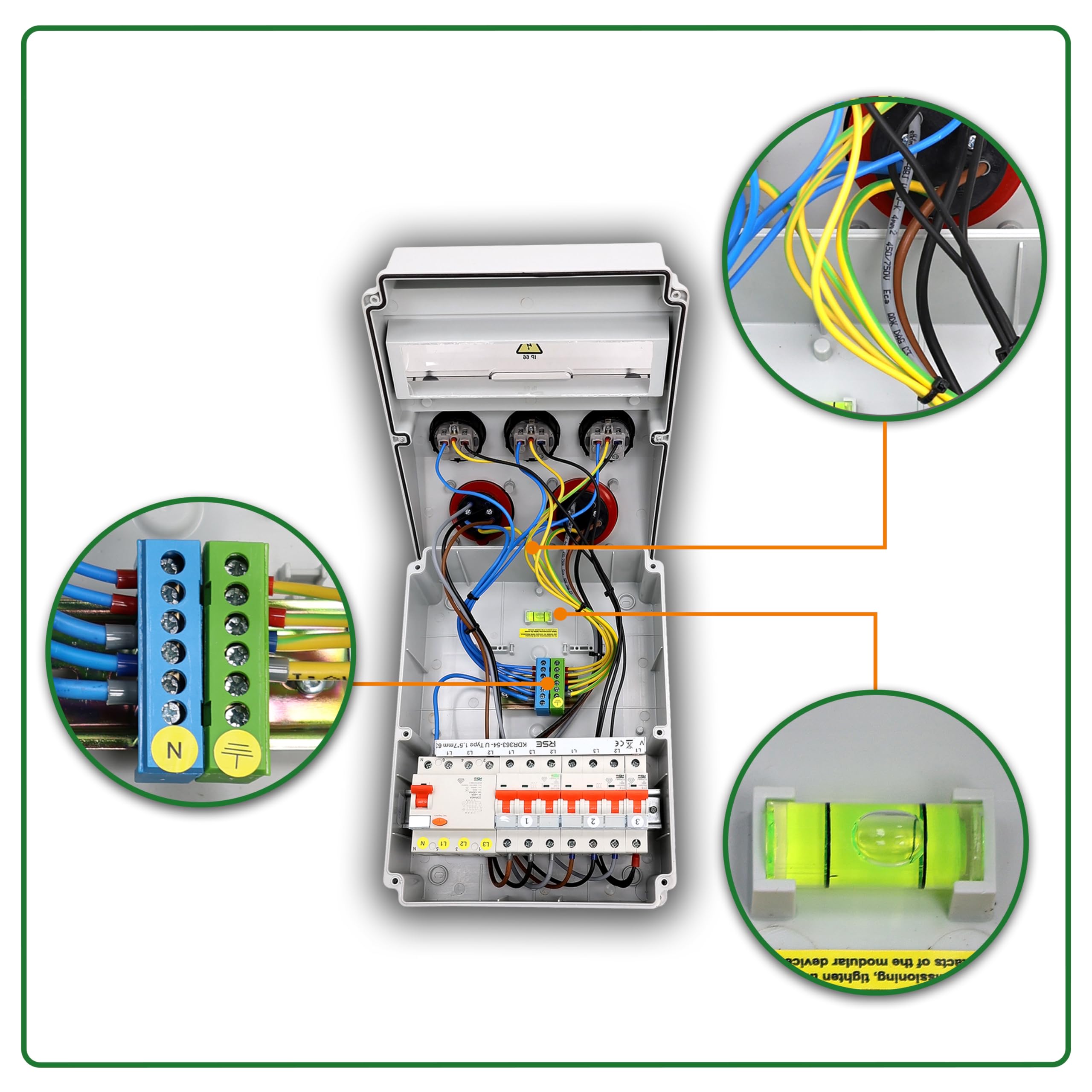 Distribuidor de corriente de construcción distribuidor de pared completamente cableado 32A 16A 230V con toma CEE contador IP65, 12. 1x32A 1x16A 3x230 con LS