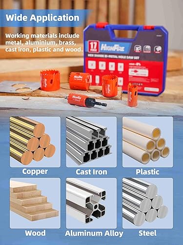 Miniatura 10 de HIGHFIRE Juego de 19 piezas de sierra perforadora de 34 a 6 pulgadas (0.748-5.984 in) para madera blanda, madera contrachapada, paneles de yeso y