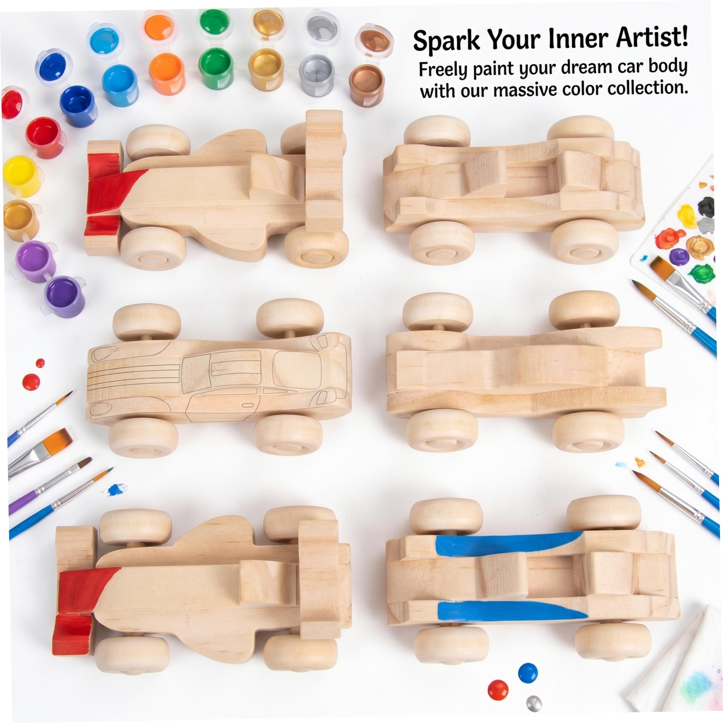 6 uds. De Coches de Madera para Pintar, Manualidades de Madera Natural para niños, Grafiti de Manualidades, minicoches de Carreras, inspiración artística para niños y niñas